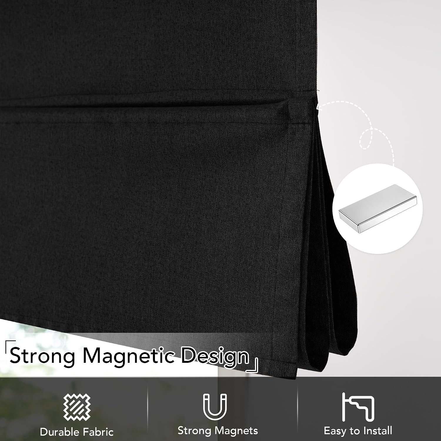 image:imageNICETOWN Linen 100 Blackout Door Curtain No Drill Cordless Thermal Insulated Roman Shade for French Front Door Adhesive Top amp Magnetic Roman Roll Up Privacy Curtain 24 W x 72 L 1 PC Off WhiteLinen Black