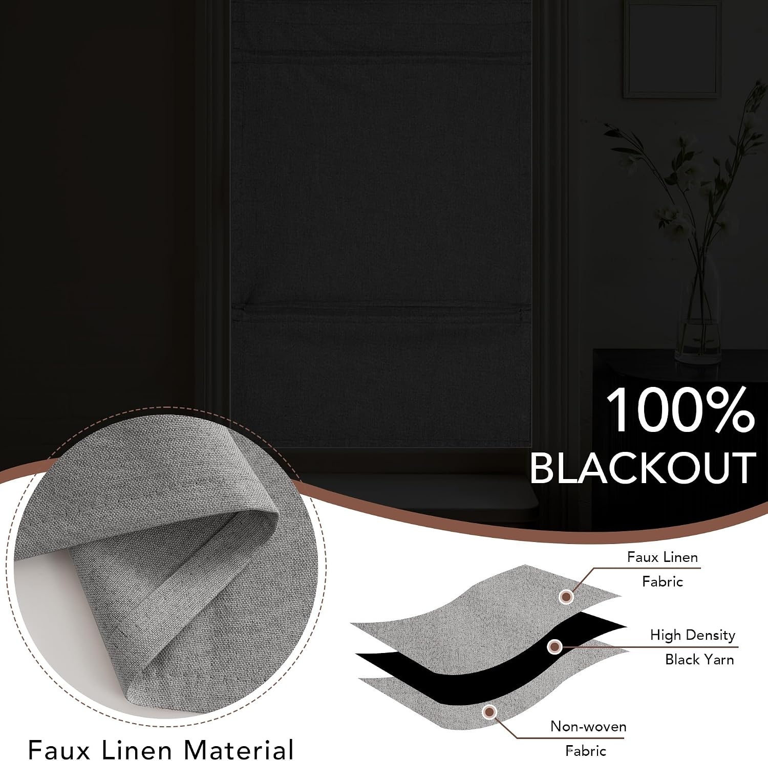 image:imageNICETOWN Linen 100 Blackout Door Curtain No Drill Cordless Thermal Insulated Roman Shade for French Front Door Adhesive Top amp Magnetic Roman Roll Up Privacy Curtain 24 W x 72 L 1 PC Off WhiteLinen Grey
