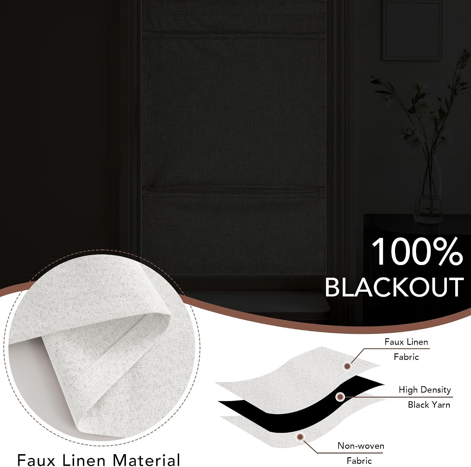 image:imageNICETOWN Linen 100 Blackout Door Curtain No Drill Cordless Thermal Insulated Roman Shade for French Front Door Adhesive Top amp Magnetic Roman Roll Up Privacy Curtain 24 W x 72 L 1 PC Off WhiteOff White