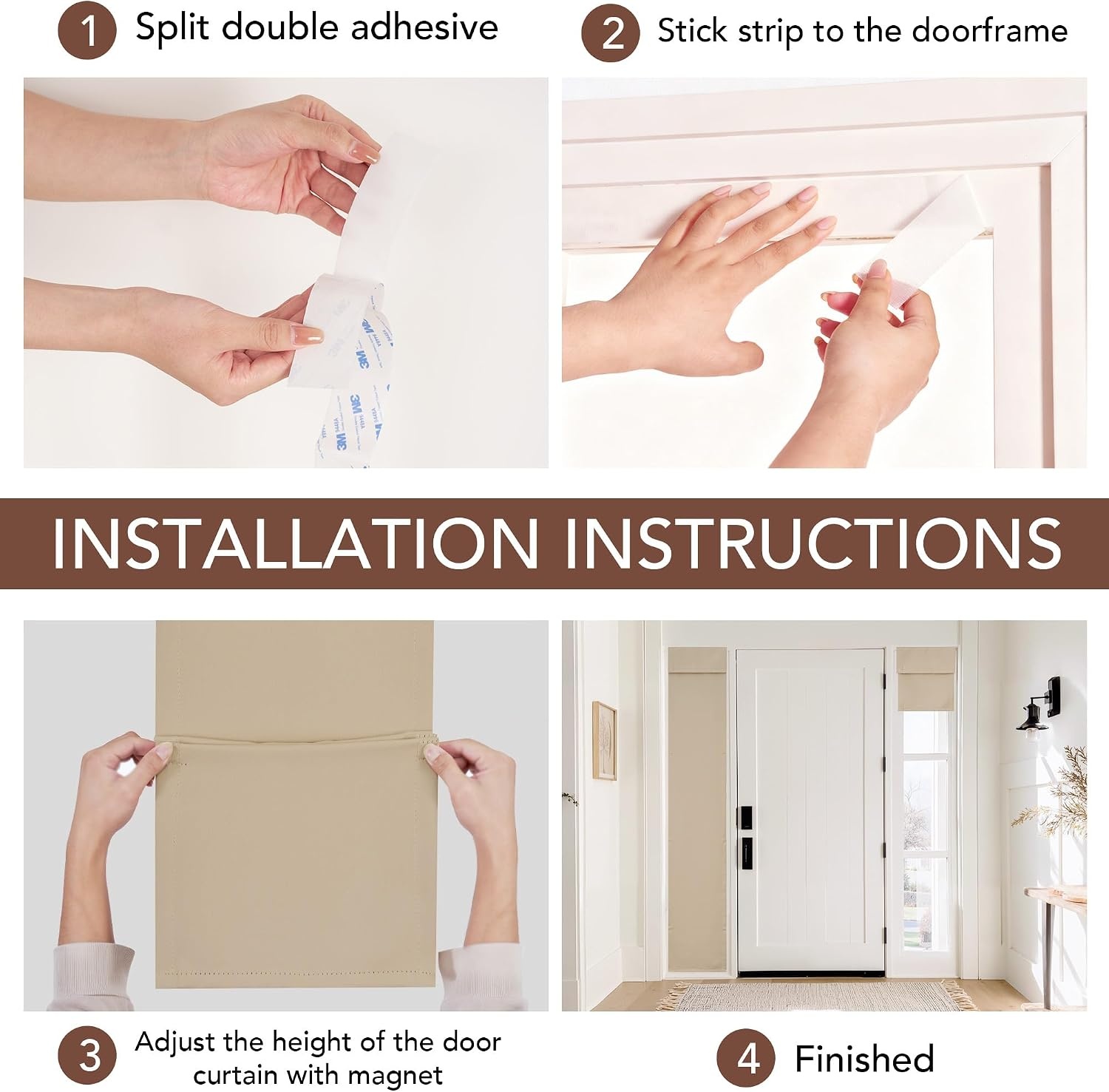 image:imageNICETOWN Linen 100 Blackout Door Curtain No Drill Cordless Thermal Insulated Roman Shade for French Front Door Adhesive Top amp Magnetic Roman Roll Up Privacy Curtain 24 W x 72 L 1 PC Off WhiteBiscotti Beige