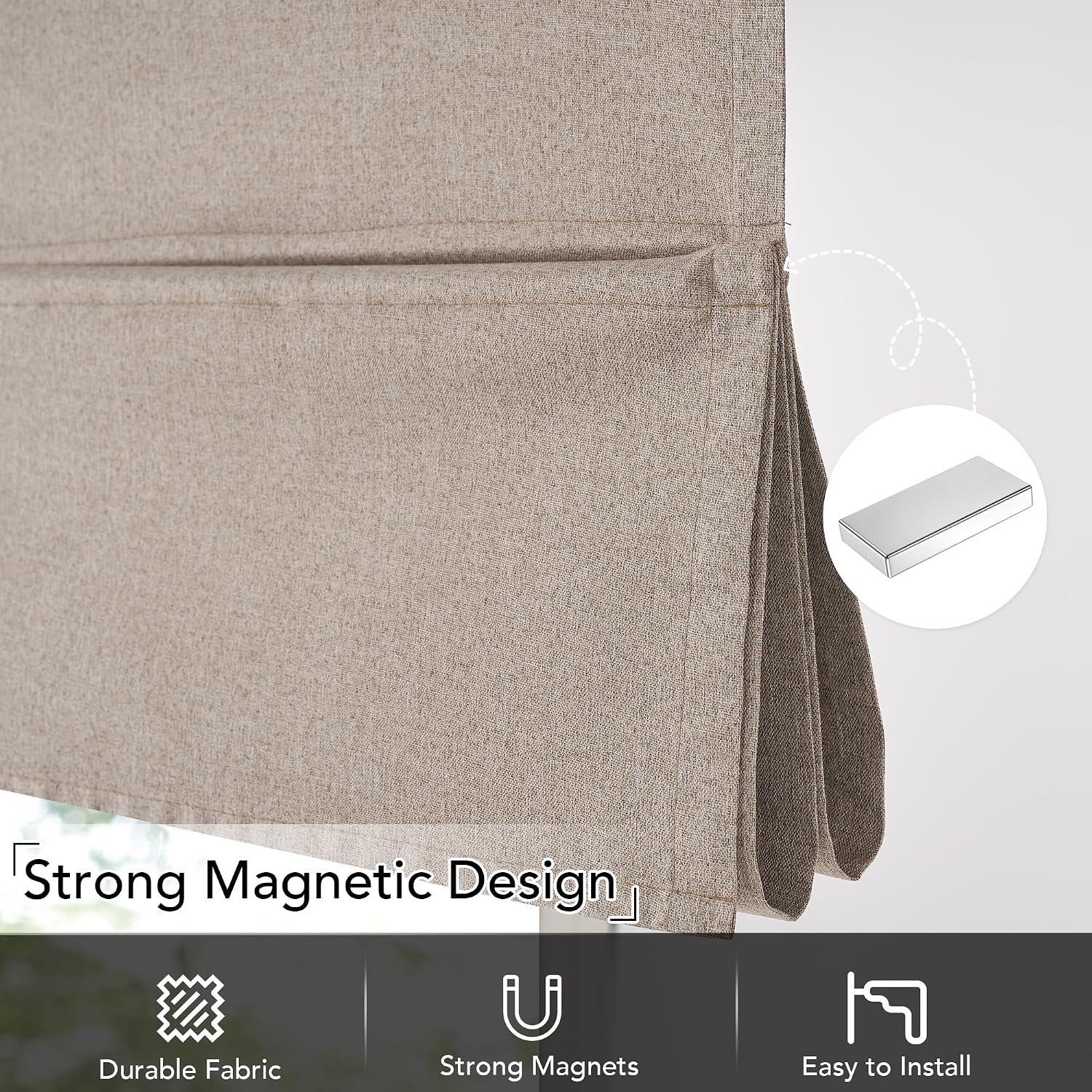 image:imageNICETOWN Linen 100 Blackout Door Curtain No Drill Cordless Thermal Insulated Roman Shade for French Front Door Adhesive Top amp Magnetic Roman Roll Up Privacy Curtain 24 W x 72 L 1 PC Off WhiteTaupe