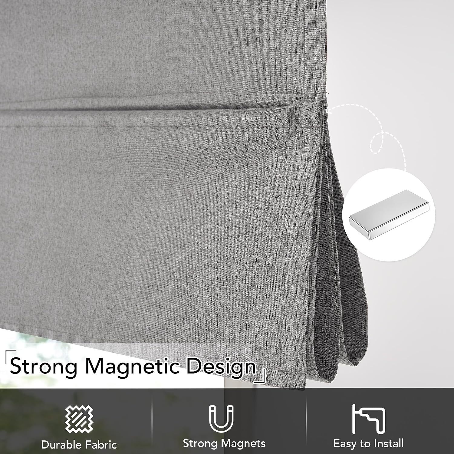 image:imageNICETOWN Linen 100 Blackout Door Curtain No Drill Cordless Thermal Insulated Roman Shade for French Front Door Adhesive Top amp Magnetic Roman Roll Up Privacy Curtain 24 W x 72 L 1 PC Off WhiteLinen Grey