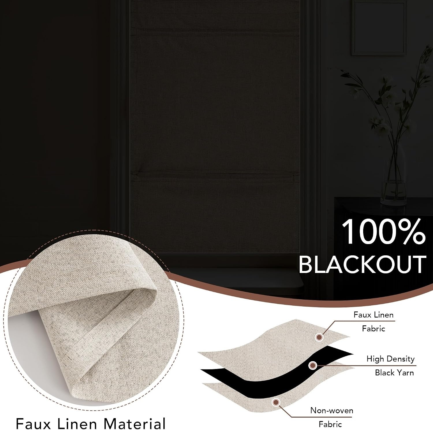 image:imageNICETOWN Linen 100 Blackout Door Curtain No Drill Cordless Thermal Insulated Roman Shade for French Front Door Adhesive Top amp Magnetic Roman Roll Up Privacy Curtain 24 W x 72 L 1 PC Off WhiteNatural
