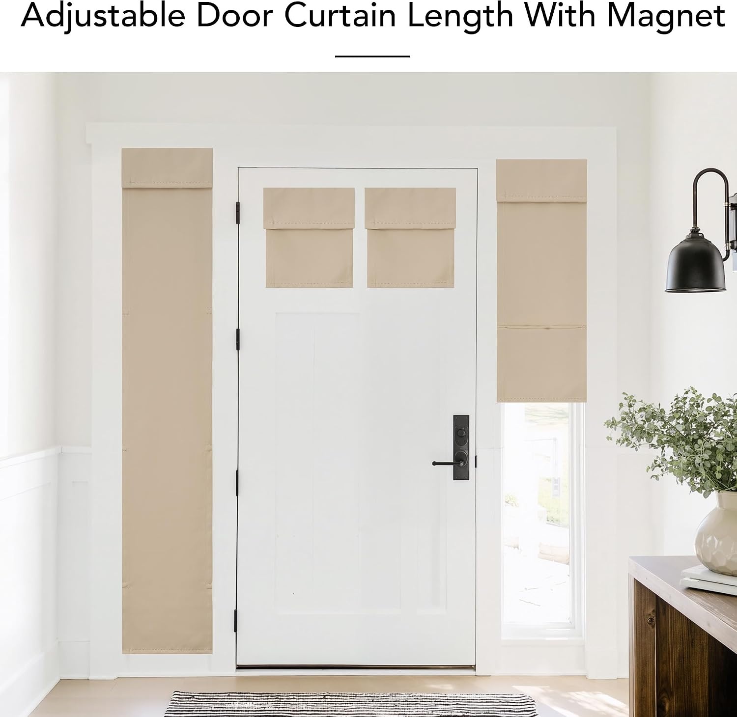image:imageNICETOWN Linen 100 Blackout Door Curtain No Drill Cordless Thermal Insulated Roman Shade for French Front Door Adhesive Top amp Magnetic Roman Roll Up Privacy Curtain 24 W x 72 L 1 PC Off WhiteBiscotti Beige