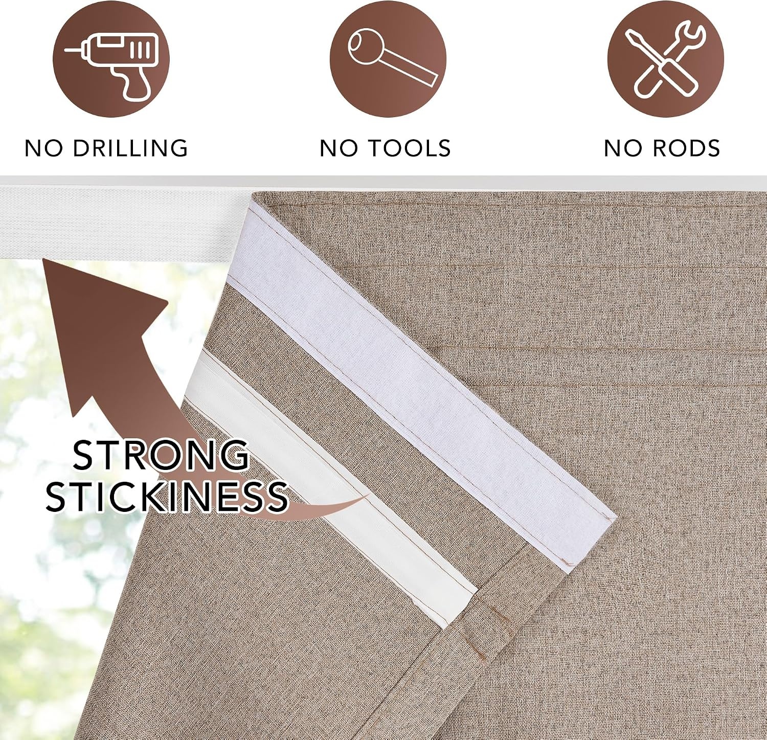 image:imageNICETOWN Linen 100 Blackout Door Curtain No Drill Cordless Thermal Insulated Roman Shade for French Front Door Adhesive Top amp Magnetic Roman Roll Up Privacy Curtain 24 W x 72 L 1 PC Off WhiteTaupe