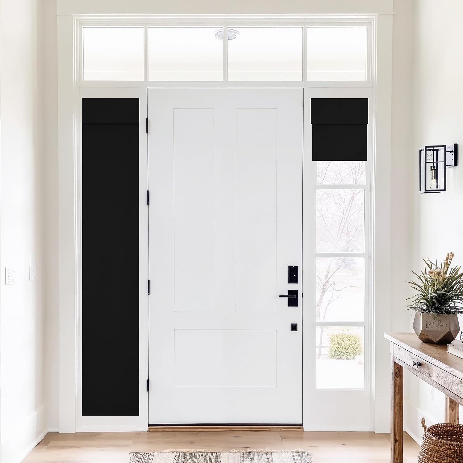 image:imageNICETOWN Linen 100 Blackout Door Curtain No Drill Cordless Thermal Insulated Roman Shade for French Front Door Adhesive Top amp Magnetic Roman Roll Up Privacy Curtain 24 W x 72 L 1 PC Off WhiteBlack