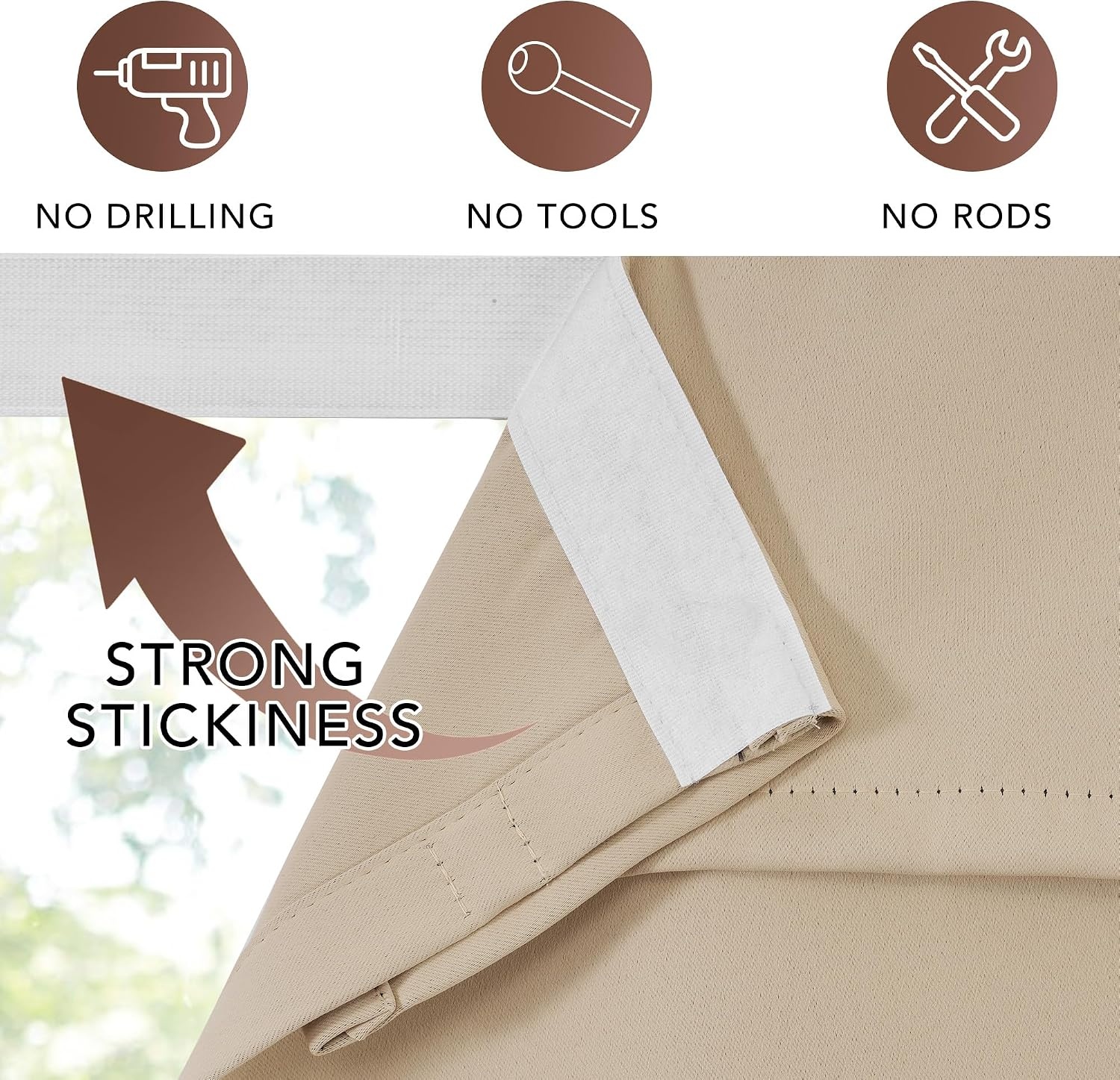 image:imageNICETOWN Linen 100 Blackout Door Curtain No Drill Cordless Thermal Insulated Roman Shade for French Front Door Adhesive Top amp Magnetic Roman Roll Up Privacy Curtain 24 W x 72 L 1 PC Off WhiteBiscotti Beige