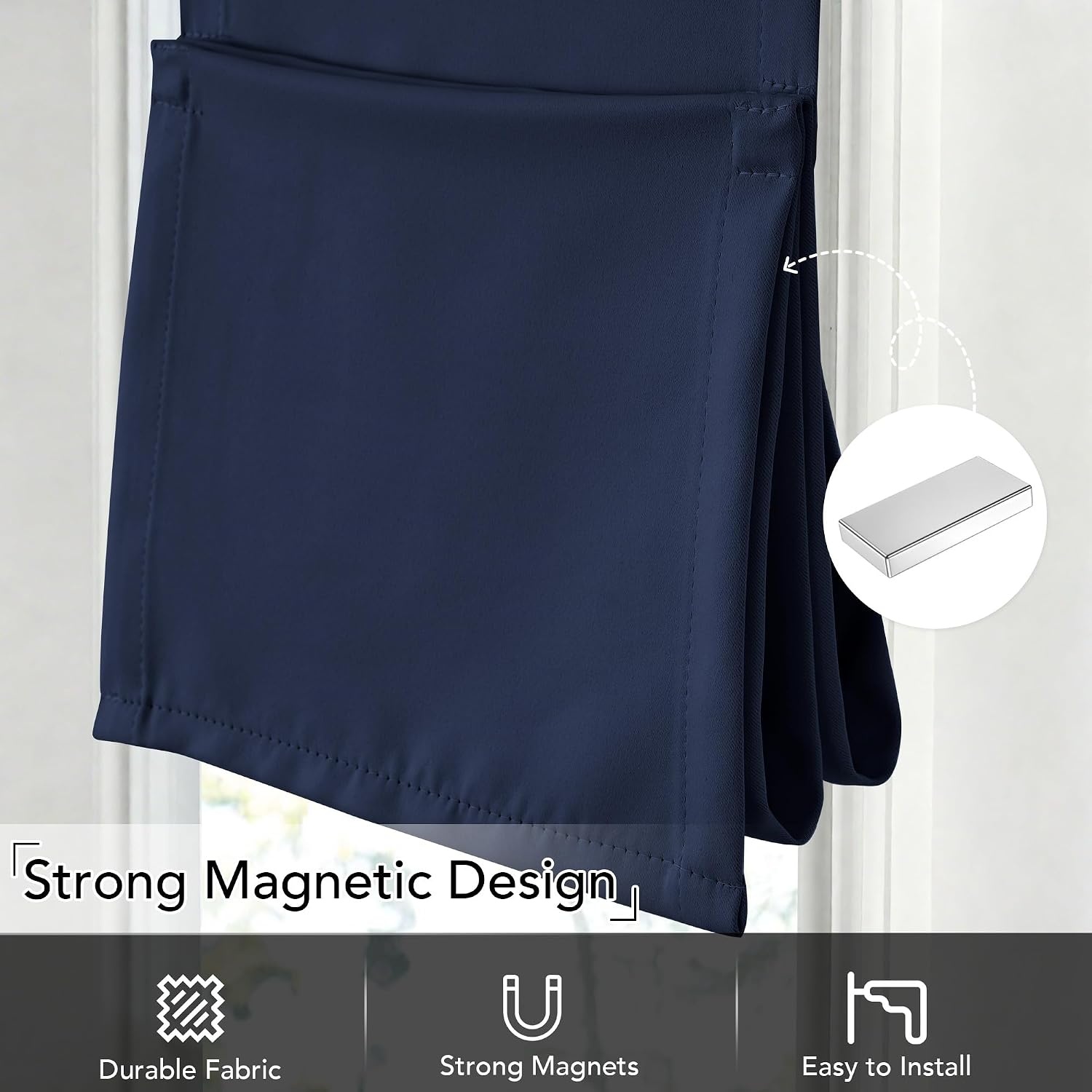 image:imageNICETOWN Linen 100 Blackout Door Curtain No Drill Cordless Thermal Insulated Roman Shade for French Front Door Adhesive Top amp Magnetic Roman Roll Up Privacy Curtain 24 W x 72 L 1 PC Off WhiteNavy