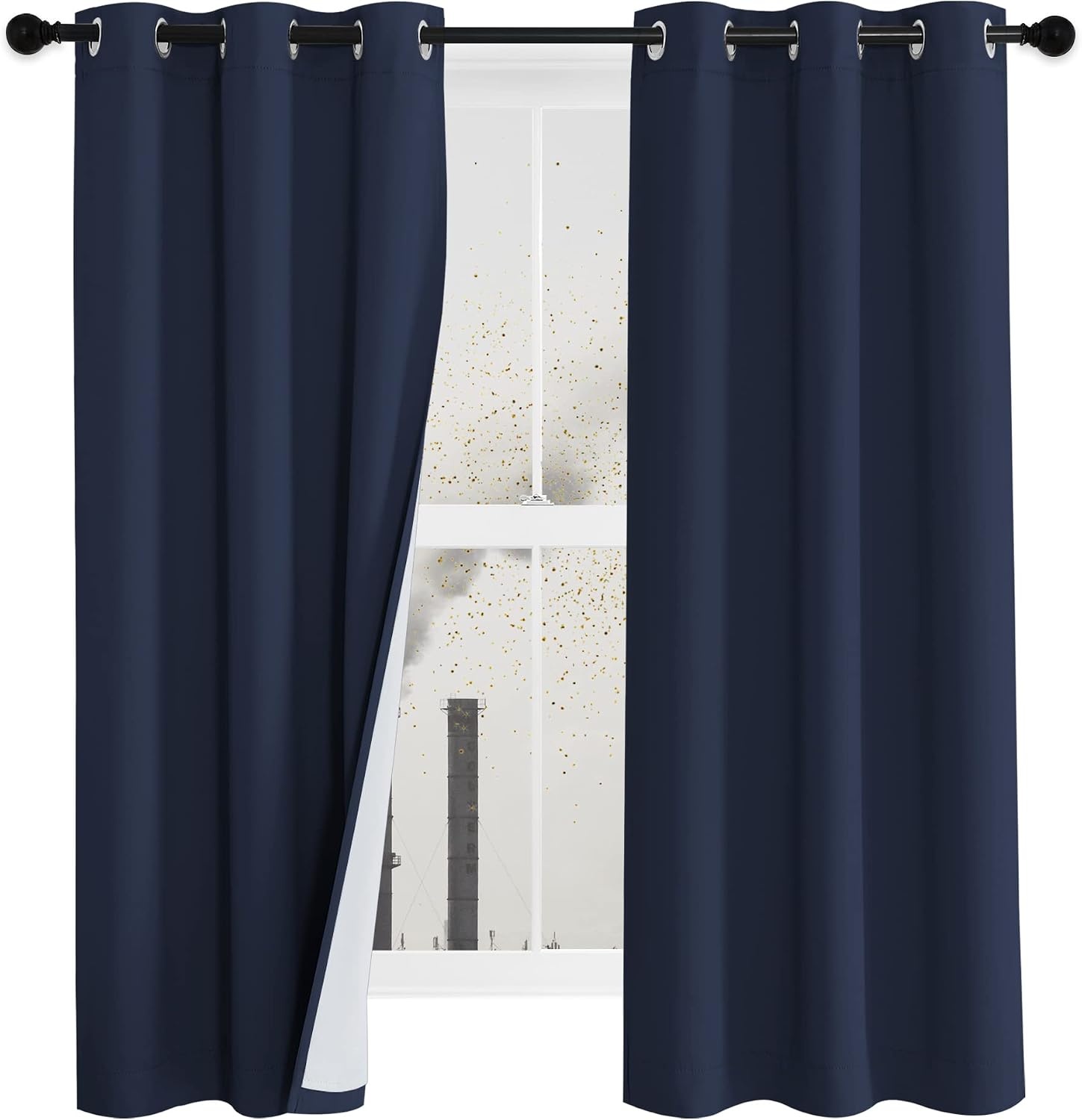 image:imageNICETOWN Living Room Noise Reducing Natural Faux Linen Curtains Privacy Protection amp Completely Shaded Lower PM25 Particles Drapes Lined Insulated Window Treatment Panels 2 Pieces W52 x L84Dust Filter Grommet Navy Blue
