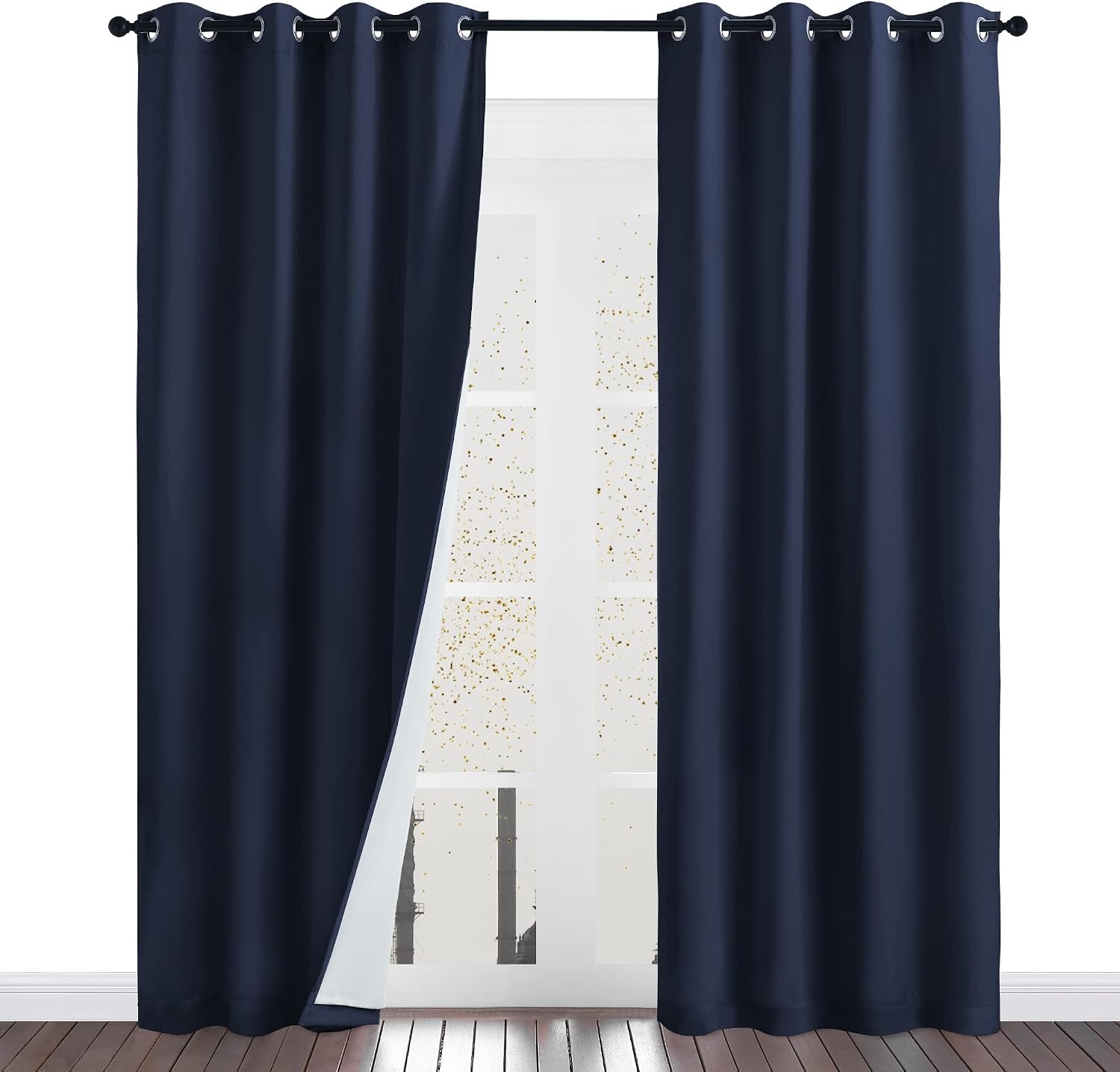 image:imageNICETOWN Living Room Noise Reducing Natural Faux Linen Curtains Privacy Protection amp Completely Shaded Lower PM25 Particles Drapes Lined Insulated Window Treatment Panels 2 Pieces W52 x L84Dust Filter Grommet Navy Blue
