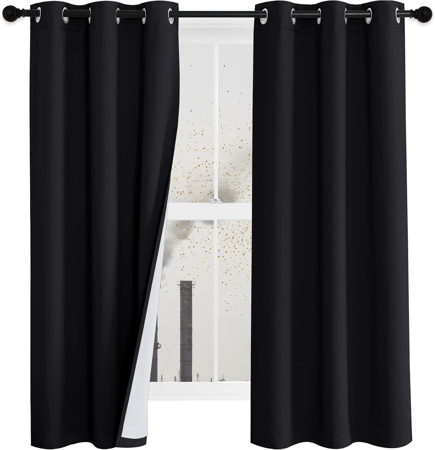 image:imageNICETOWN Living Room Noise Reducing Natural Faux Linen Curtains Privacy Protection amp Completely Shaded Lower PM25 Particles Drapes Lined Insulated Window Treatment Panels 2 Pieces W52 x L84Dust Filter Grommet Black