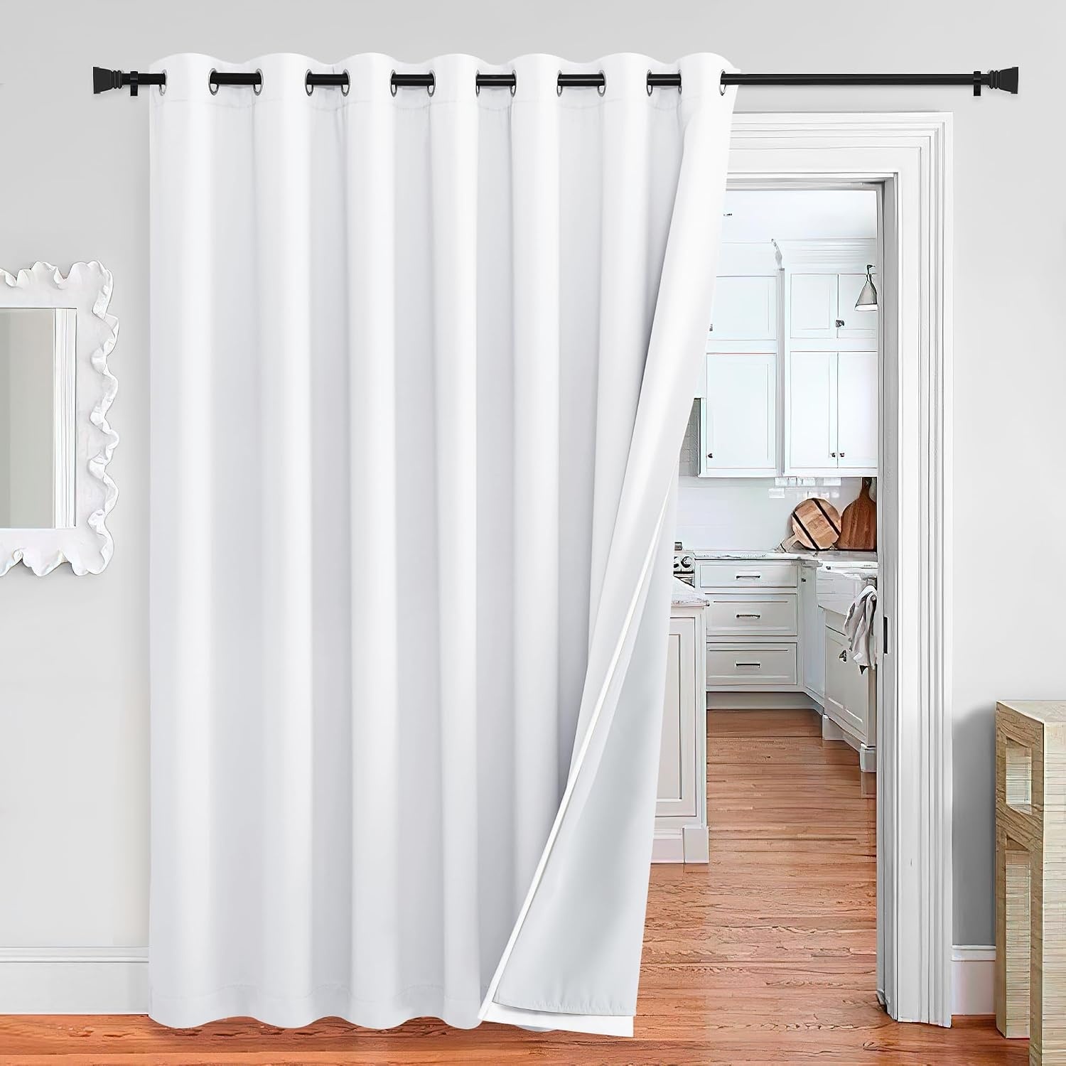 image:imageNICETOWN Living Room Noise Reducing Natural Faux Linen Curtains Privacy Protection amp Completely Shaded Lower PM25 Particles Drapes Lined Insulated Window Treatment Panels 2 Pieces W52 x L84Dust Filter Grommet Pure White