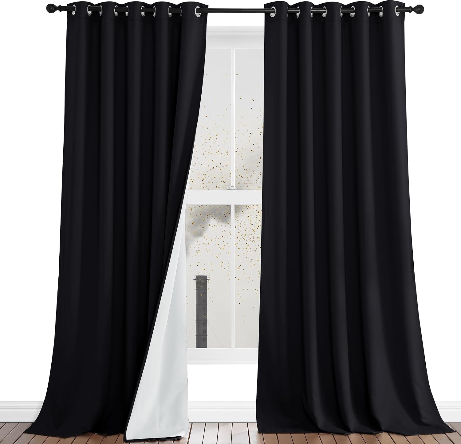 image:imageNICETOWN Living Room Noise Reducing Natural Faux Linen Curtains Privacy Protection amp Completely Shaded Lower PM25 Particles Drapes Lined Insulated Window Treatment Panels 2 Pieces W52 x L84Dust Filter Grommet Black