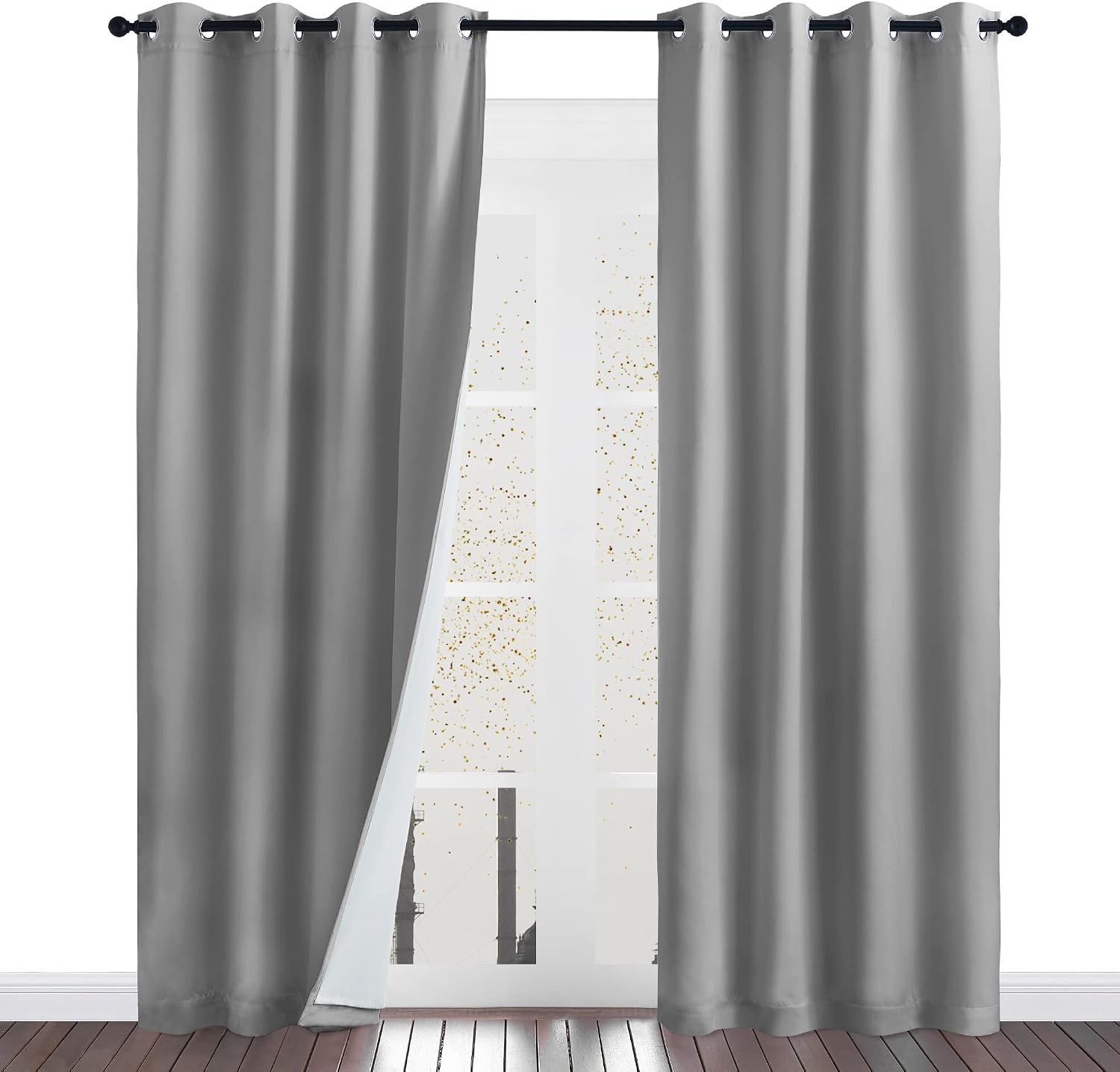 image:imageNICETOWN Living Room Noise Reducing Natural Faux Linen Curtains Privacy Protection amp Completely Shaded Lower PM25 Particles Drapes Lined Insulated Window Treatment Panels 2 Pieces W52 x L84Dust Filter Grommet Silver Grey