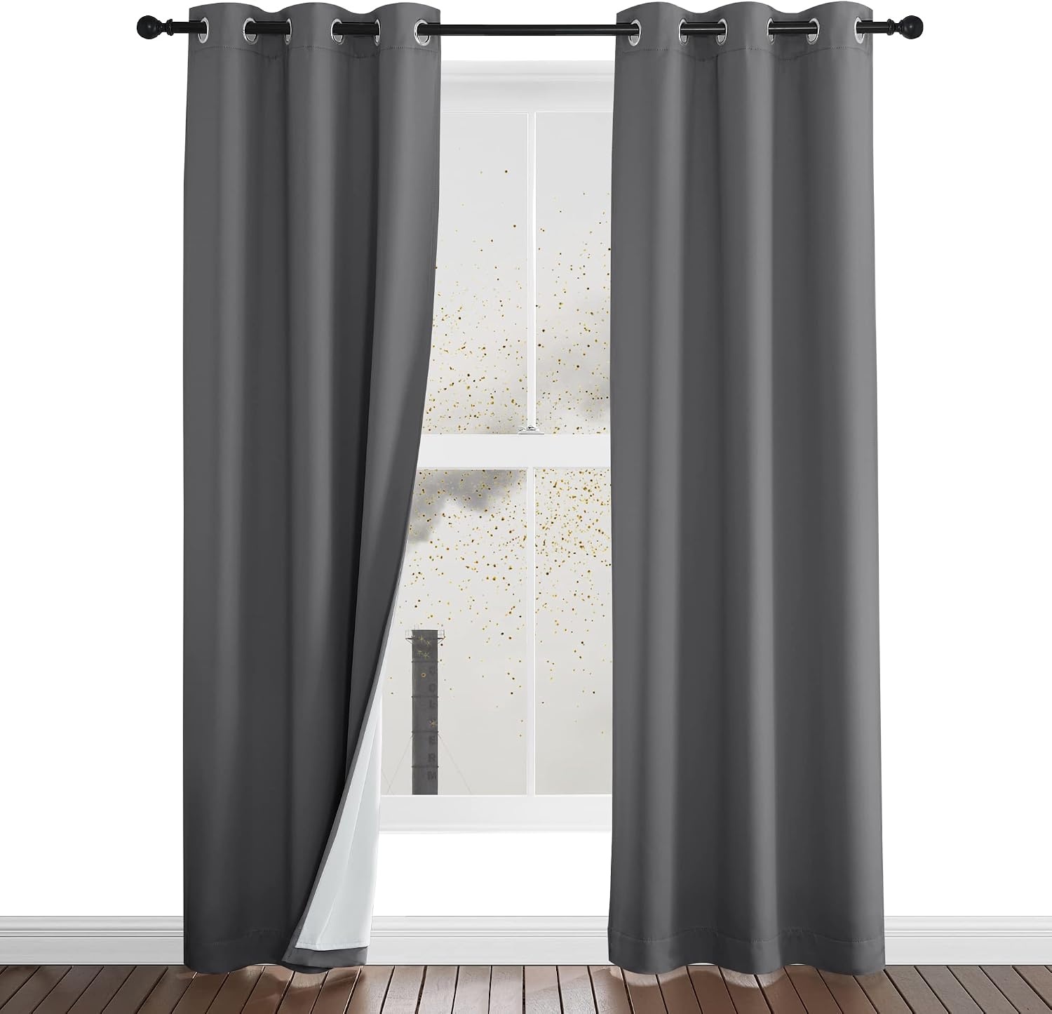 image:imageNICETOWN Living Room Noise Reducing Natural Faux Linen Curtains Privacy Protection amp Completely Shaded Lower PM25 Particles Drapes Lined Insulated Window Treatment Panels 2 Pieces W52 x L84Dust Filter Grommet Grey