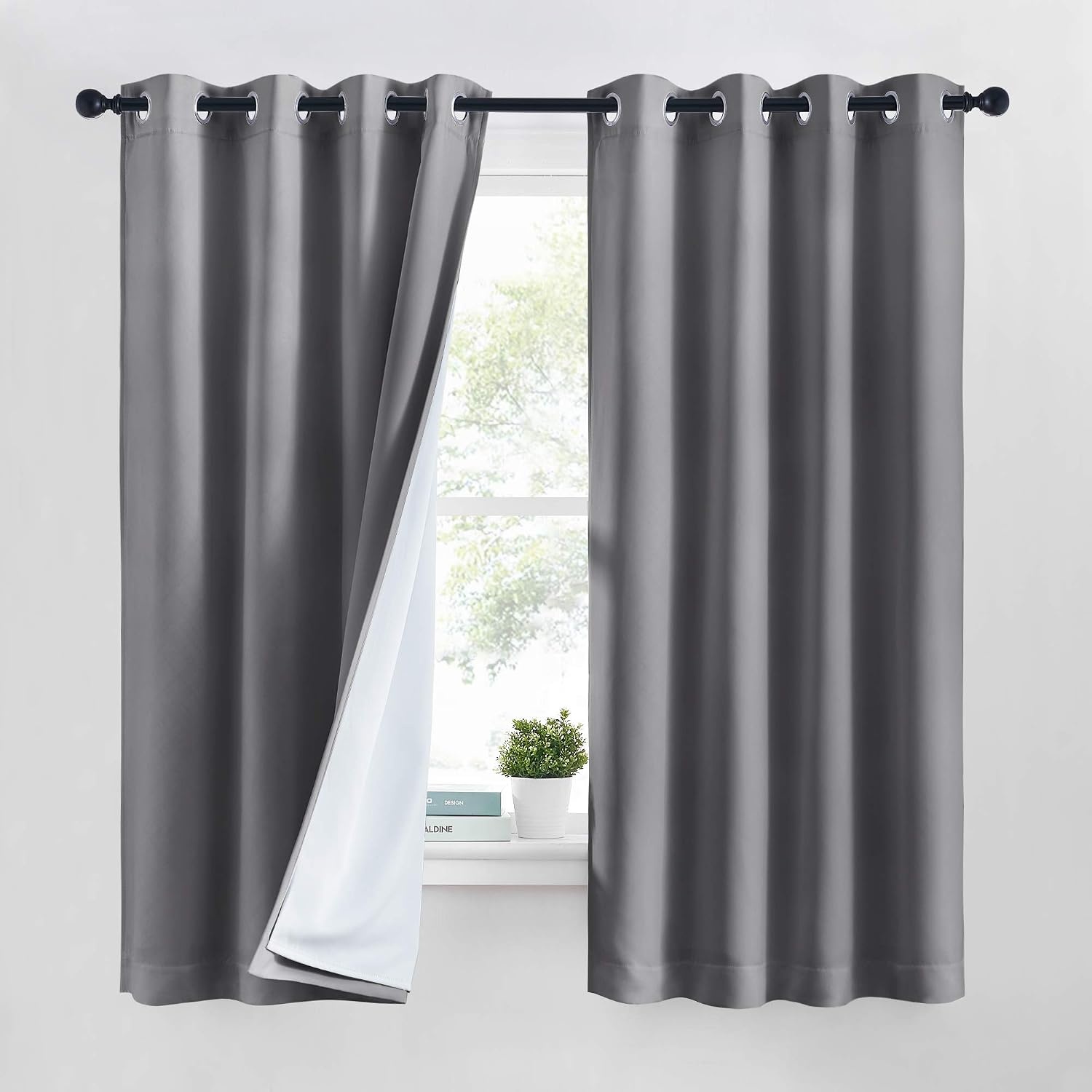 image:imageNICETOWN Living Room Noise Reducing Natural Faux Linen Curtains Privacy Protection amp Completely Shaded Lower PM25 Particles Drapes Lined Insulated Window Treatment Panels 2 Pieces W52 x L84Dust Filter Grommet Grey