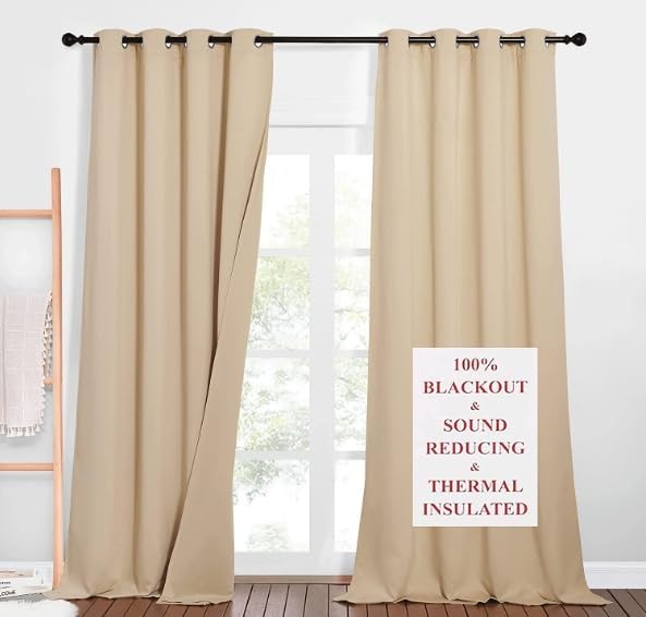 image:imageNICETOWN Living Room Noise Reducing Natural Faux Linen Curtains Privacy Protection amp Completely Shaded Lower PM25 Particles Drapes Lined Insulated Window Treatment Panels 2 Pieces W52 x L84Biscotti Beige