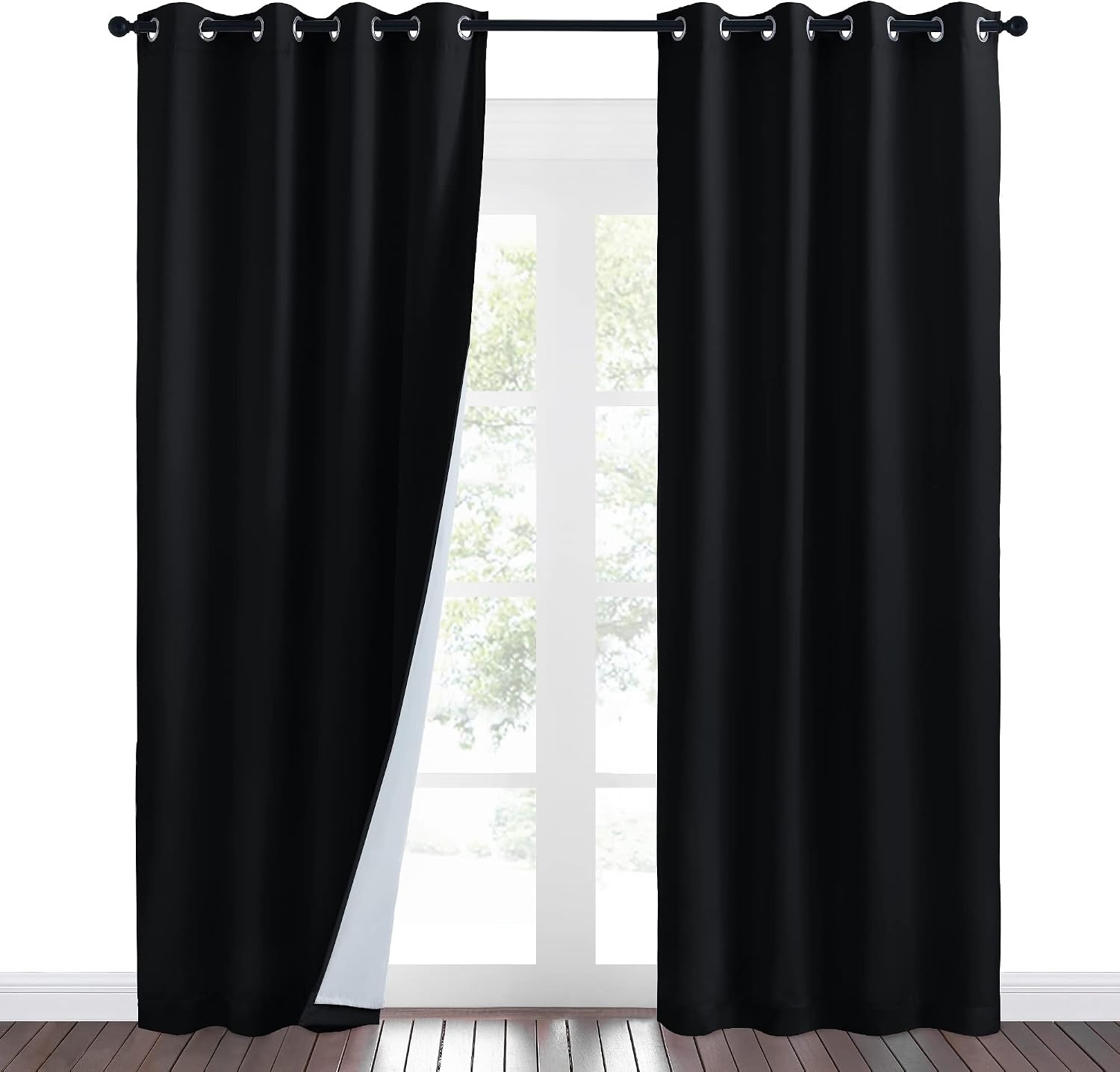 image:imageNICETOWN Living Room Noise Reducing Natural Faux Linen Curtains Privacy Protection amp Completely Shaded Lower PM25 Particles Drapes Lined Insulated Window Treatment Panels 2 Pieces W52 x L84Dust Filter Grommet Black