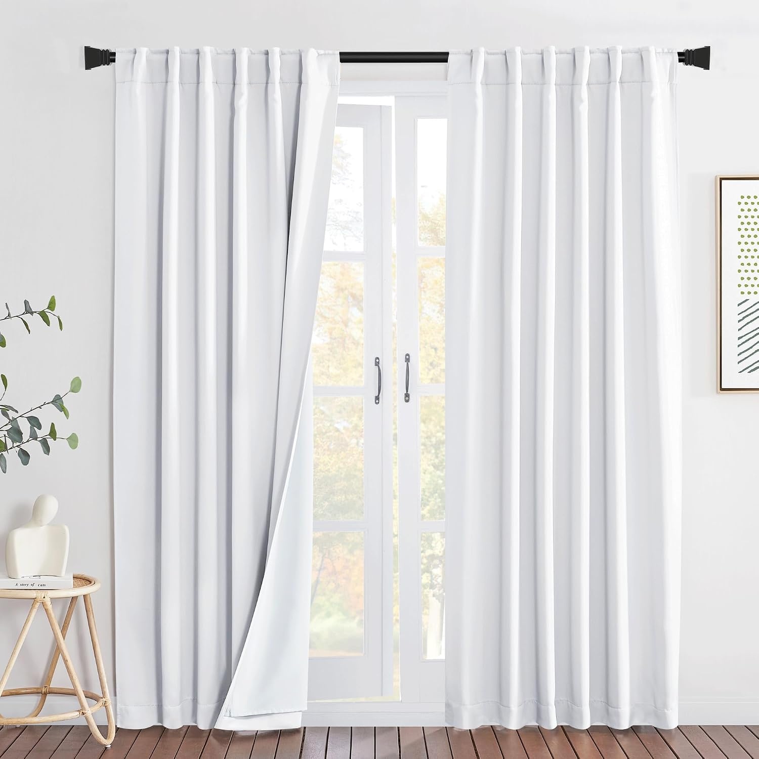 image:imageNICETOWN Living Room Noise Reducing Natural Faux Linen Curtains Privacy Protection amp Completely Shaded Lower PM25 Particles Drapes Lined Insulated Window Treatment Panels 2 Pieces W52 x L84Dust Filter Back Tab Pure White