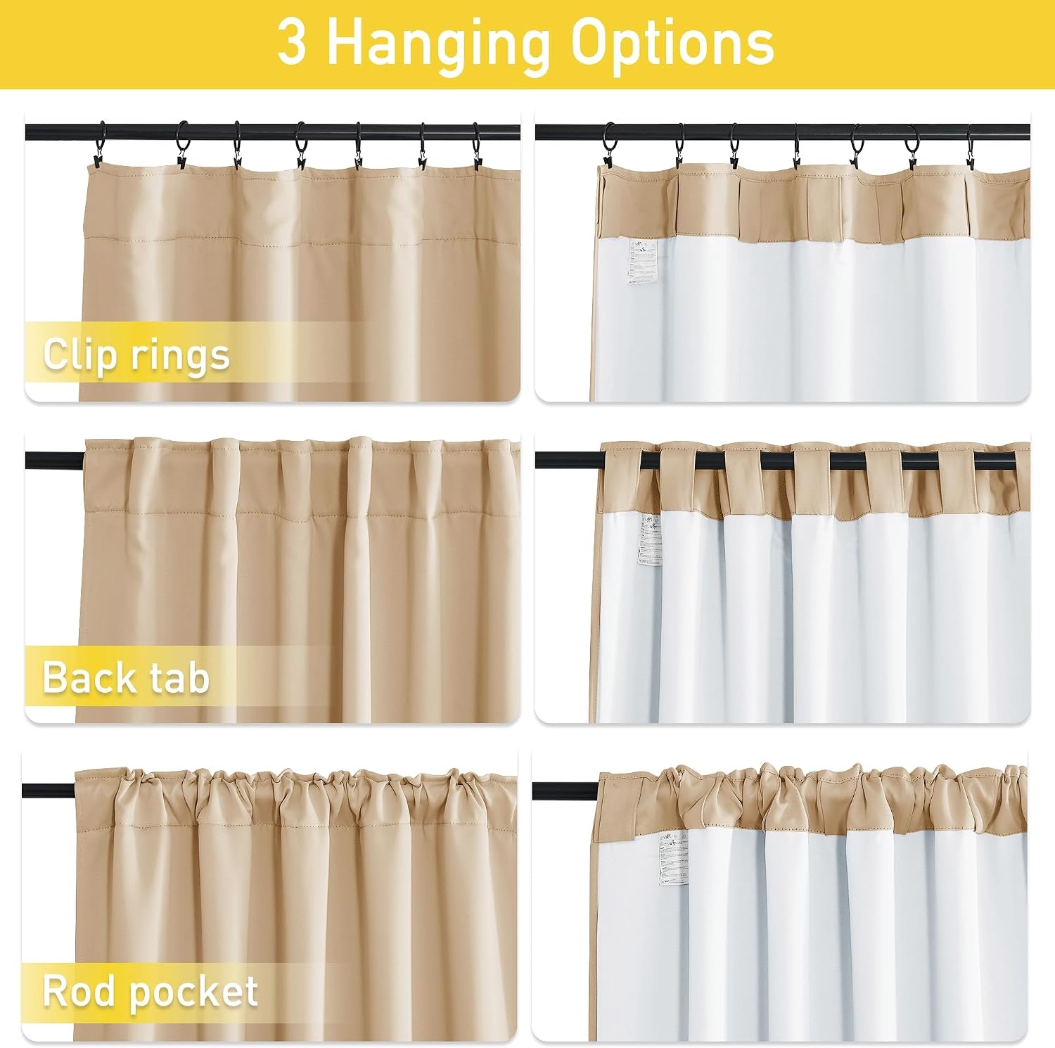 image:imageNICETOWN Living Room Noise Reducing Natural Faux Linen Curtains Privacy Protection amp Completely Shaded Lower PM25 Particles Drapes Lined Insulated Window Treatment Panels 2 Pieces W52 x L84Biscotti Beige Back Tab