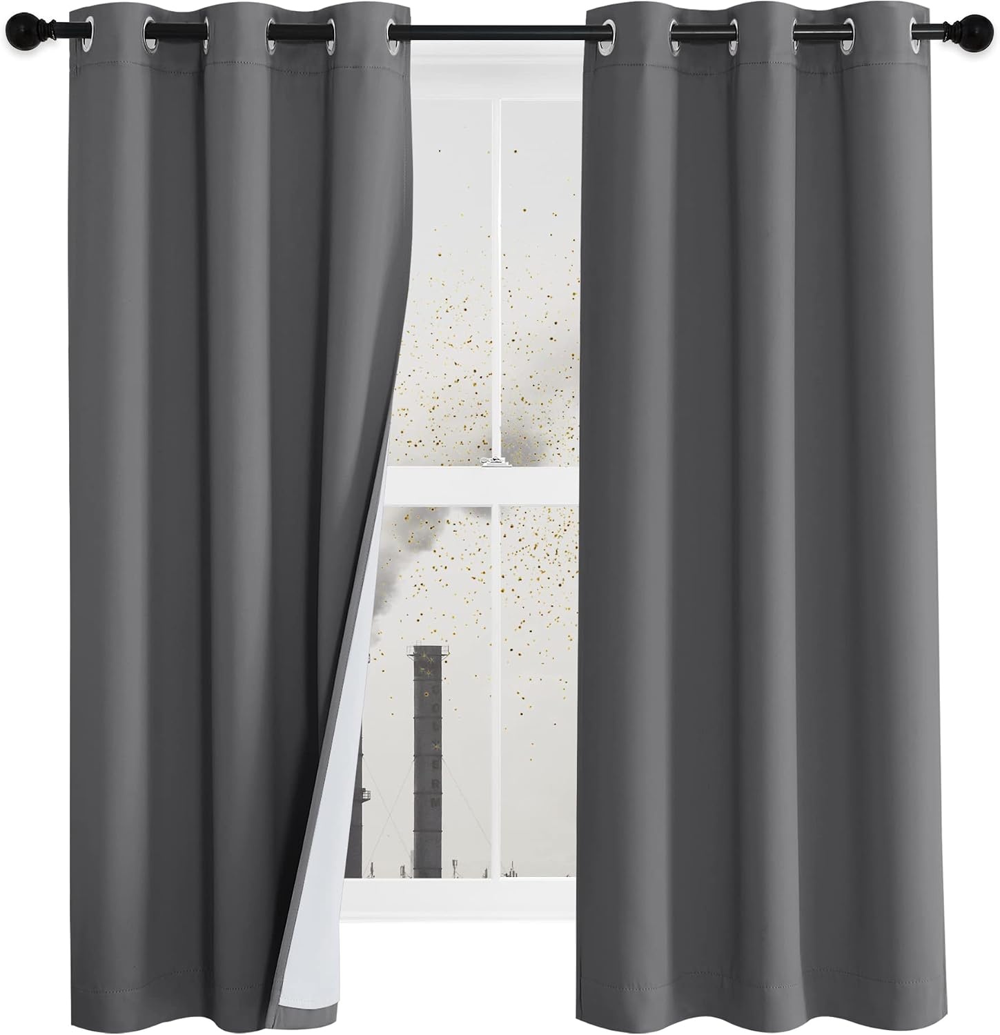 image:imageNICETOWN Living Room Noise Reducing Natural Faux Linen Curtains Privacy Protection amp Completely Shaded Lower PM25 Particles Drapes Lined Insulated Window Treatment Panels 2 Pieces W52 x L84Dust Filter Grommet Grey