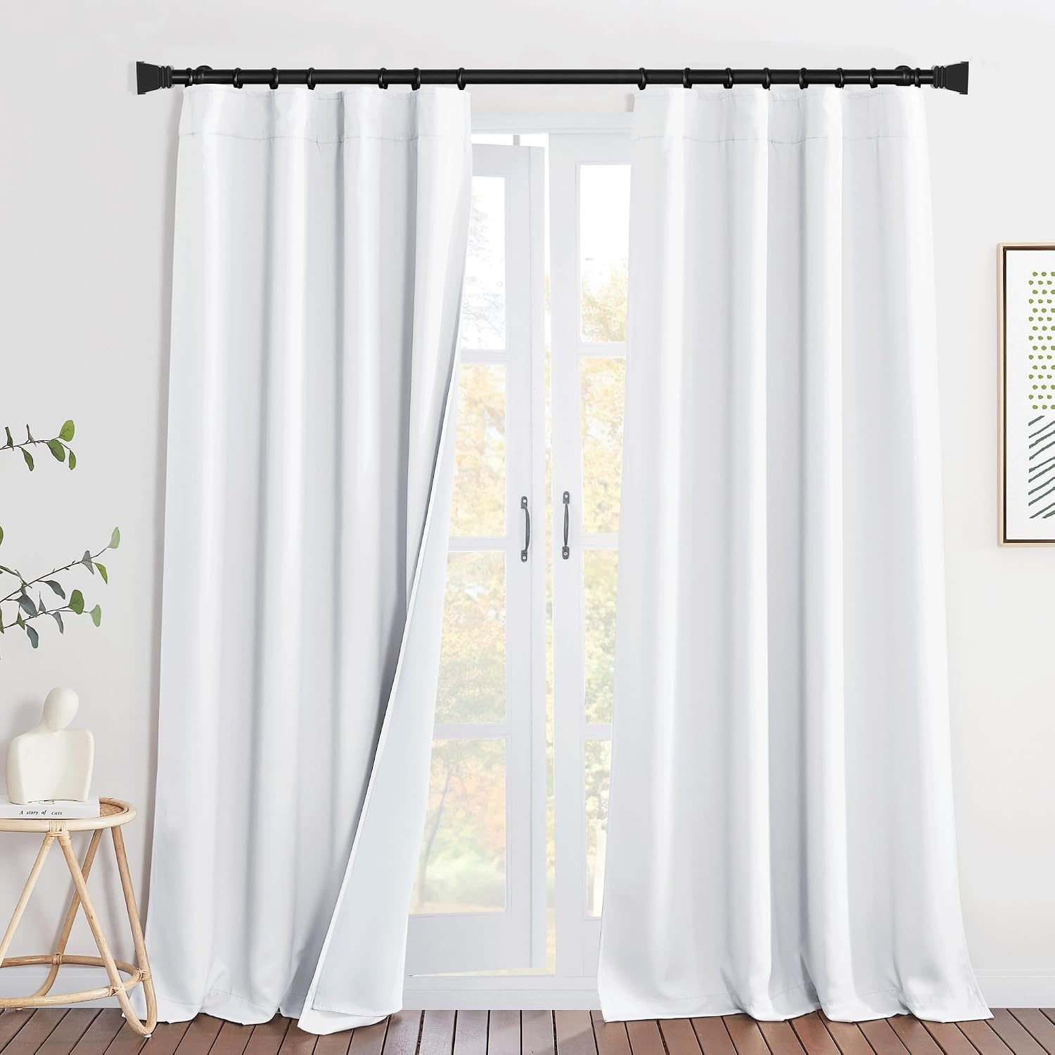image:imageNICETOWN Living Room Noise Reducing Natural Faux Linen Curtains Privacy Protection amp Completely Shaded Lower PM25 Particles Drapes Lined Insulated Window Treatment Panels 2 Pieces W52 x L84Dust Filter Back Tab Pure White