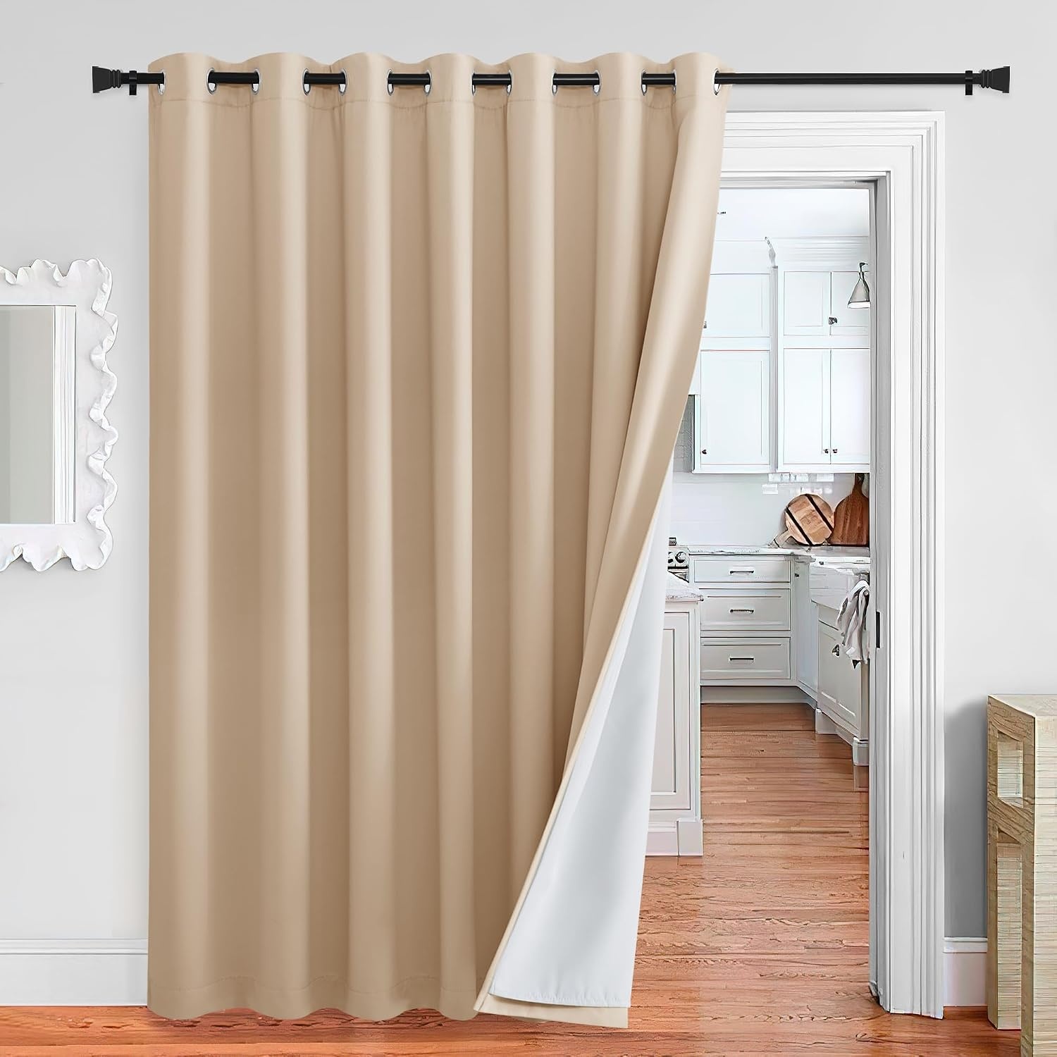 image:imageNICETOWN Living Room Noise Reducing Natural Faux Linen Curtains Privacy Protection amp Completely Shaded Lower PM25 Particles Drapes Lined Insulated Window Treatment Panels 2 Pieces W52 x L84Dust Filter Grommet Biscotti Beige