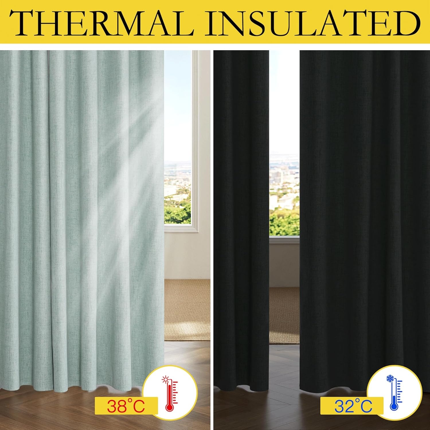 image:imageNICETOWN Natural Faux Linen 100 Blackout Curtains 2 Panels Set 52 x 72 Inch Rod Pocket Thermal Insulated Room Darkening Drapes for Bedroom Nursery Modern Farmhouse Decor Noise ReducingSeafoam Green