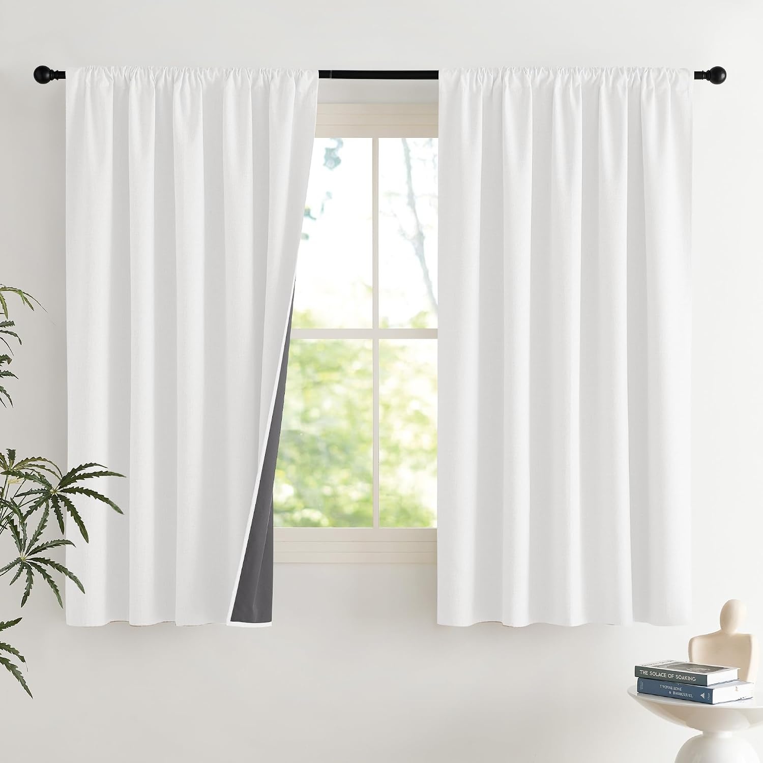 image:imageNICETOWN Natural Faux Linen 100 Blackout Curtains 2 Panels Set 52 x 72 Inch Rod Pocket Thermal Insulated Room Darkening Drapes for Bedroom Nursery Modern Farmhouse Decor Noise ReducingGreyish White