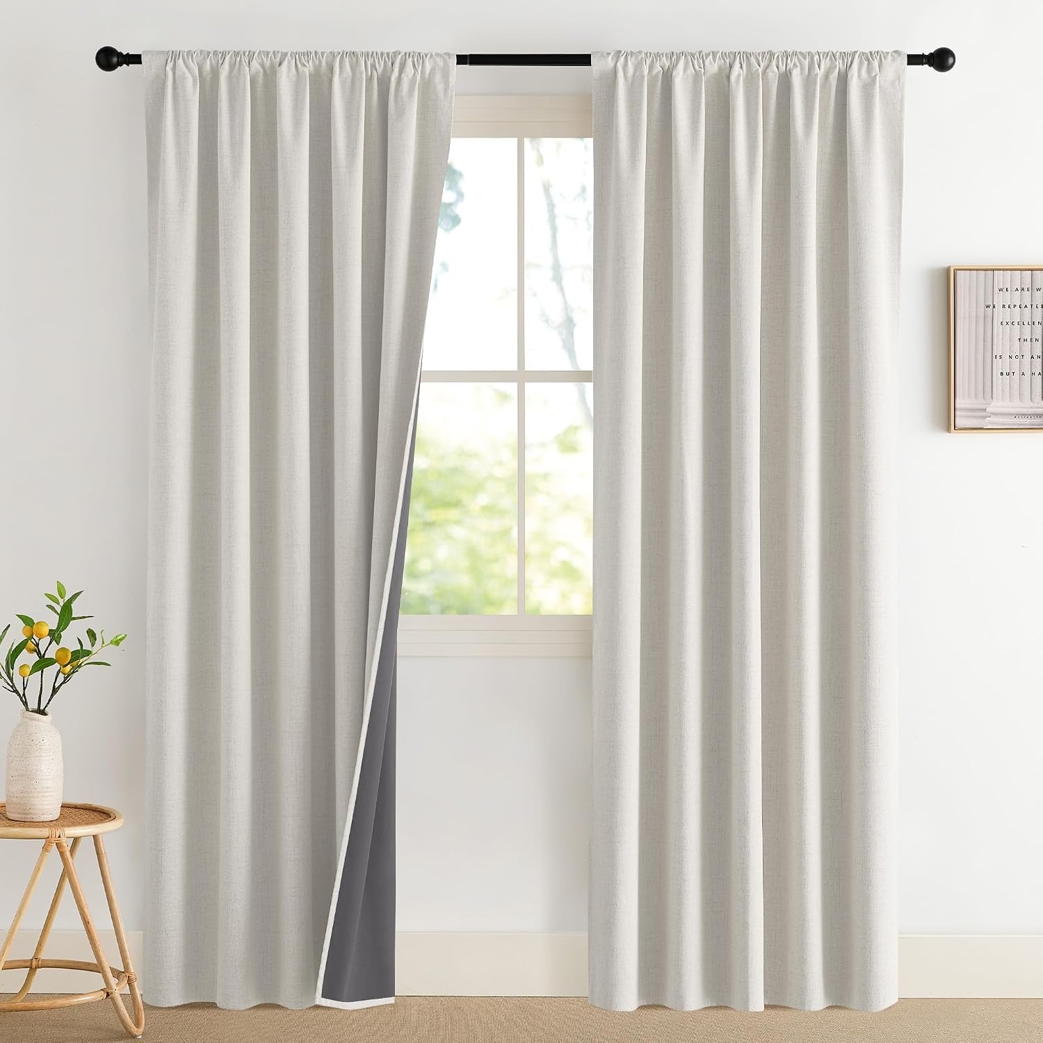 image:imageNICETOWN Natural Faux Linen 100 Blackout Curtains 2 Panels Set 52 x 72 Inch Rod Pocket Thermal Insulated Room Darkening Drapes for Bedroom Nursery Modern Farmhouse Decor Noise ReducingAlabaster Gray