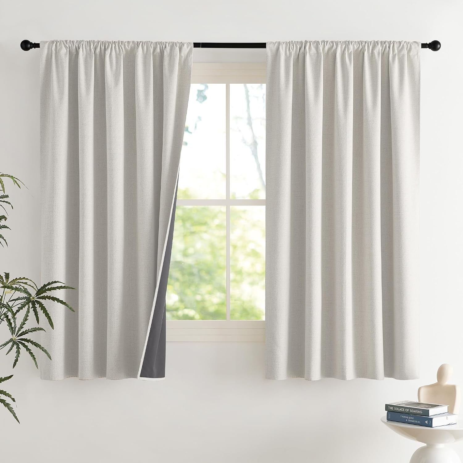 image:imageNICETOWN Natural Faux Linen 100 Blackout Curtains 2 Panels Set 52 x 72 Inch Rod Pocket Thermal Insulated Room Darkening Drapes for Bedroom Nursery Modern Farmhouse Decor Noise ReducingAlabaster Gray