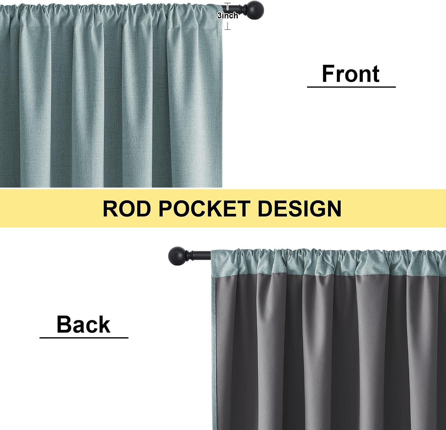 image:imageNICETOWN Natural Faux Linen 100 Blackout Curtains 2 Panels Set 52 x 72 Inch Rod Pocket Thermal Insulated Room Darkening Drapes for Bedroom Nursery Modern Farmhouse Decor Noise ReducingSkylark Blue
