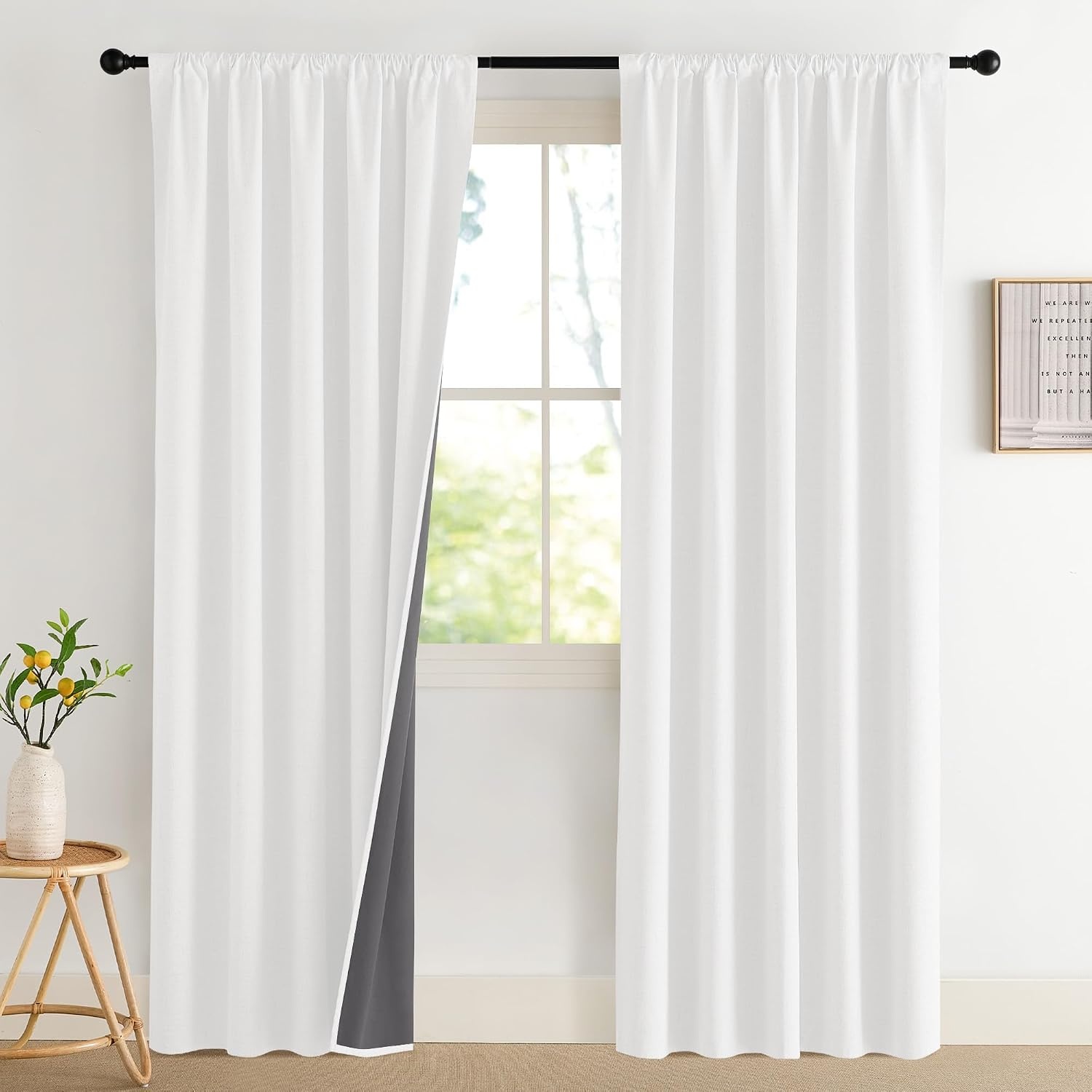 image:imageNICETOWN Natural Faux Linen 100 Blackout Curtains 2 Panels Set 52 x 72 Inch Rod Pocket Thermal Insulated Room Darkening Drapes for Bedroom Nursery Modern Farmhouse Decor Noise ReducingGreyish White