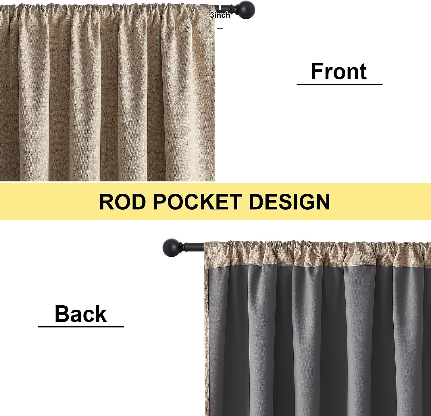 image:imageNICETOWN Natural Faux Linen 100 Blackout Curtains 2 Panels Set 52 x 72 Inch Rod Pocket Thermal Insulated Room Darkening Drapes for Bedroom Nursery Modern Farmhouse Decor Noise ReducingBurlap
