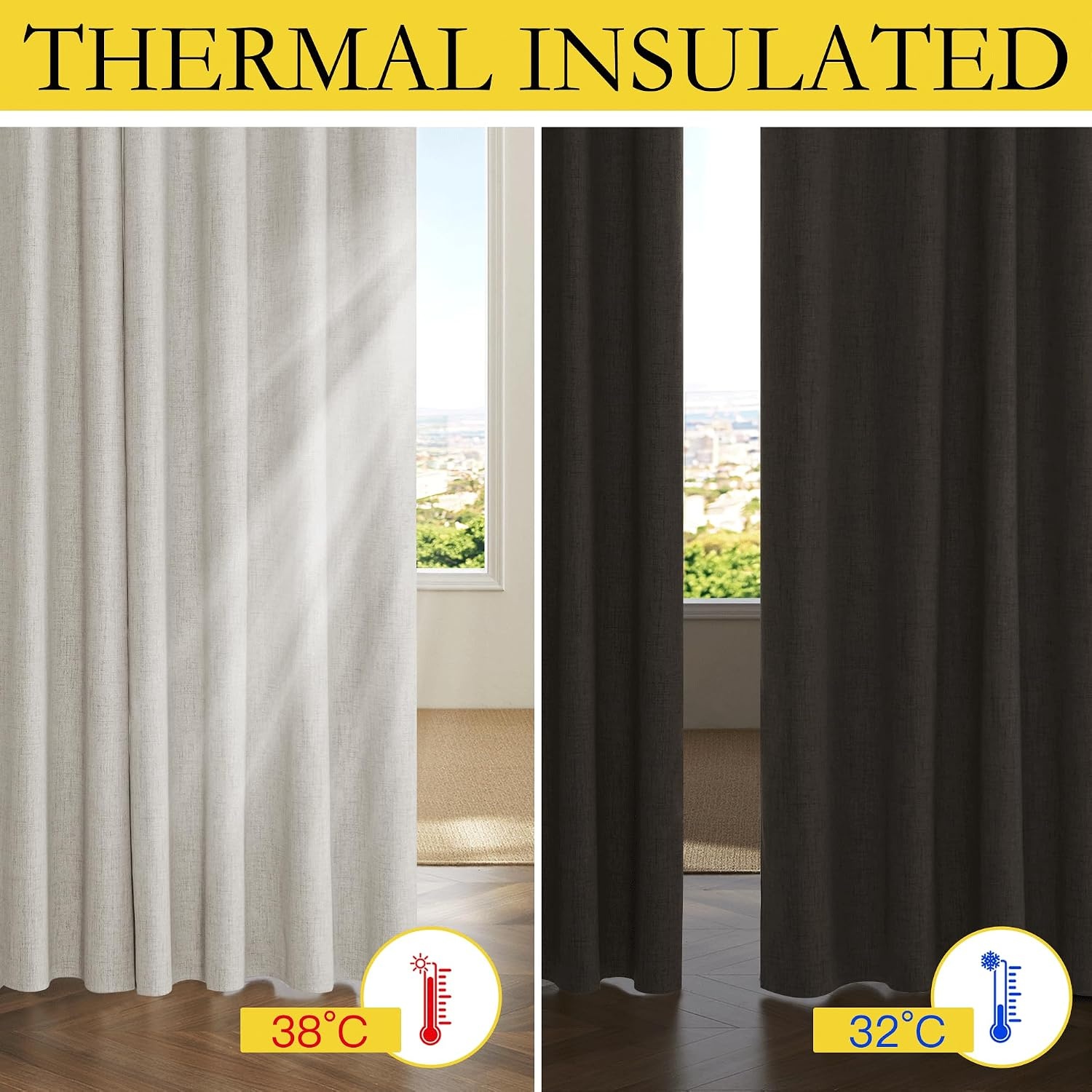 image:imageNICETOWN Natural Faux Linen 100 Blackout Curtains 2 Panels Set 52 x 72 Inch Rod Pocket Thermal Insulated Room Darkening Drapes for Bedroom Nursery Modern Farmhouse Decor Noise ReducingAlabaster Gray