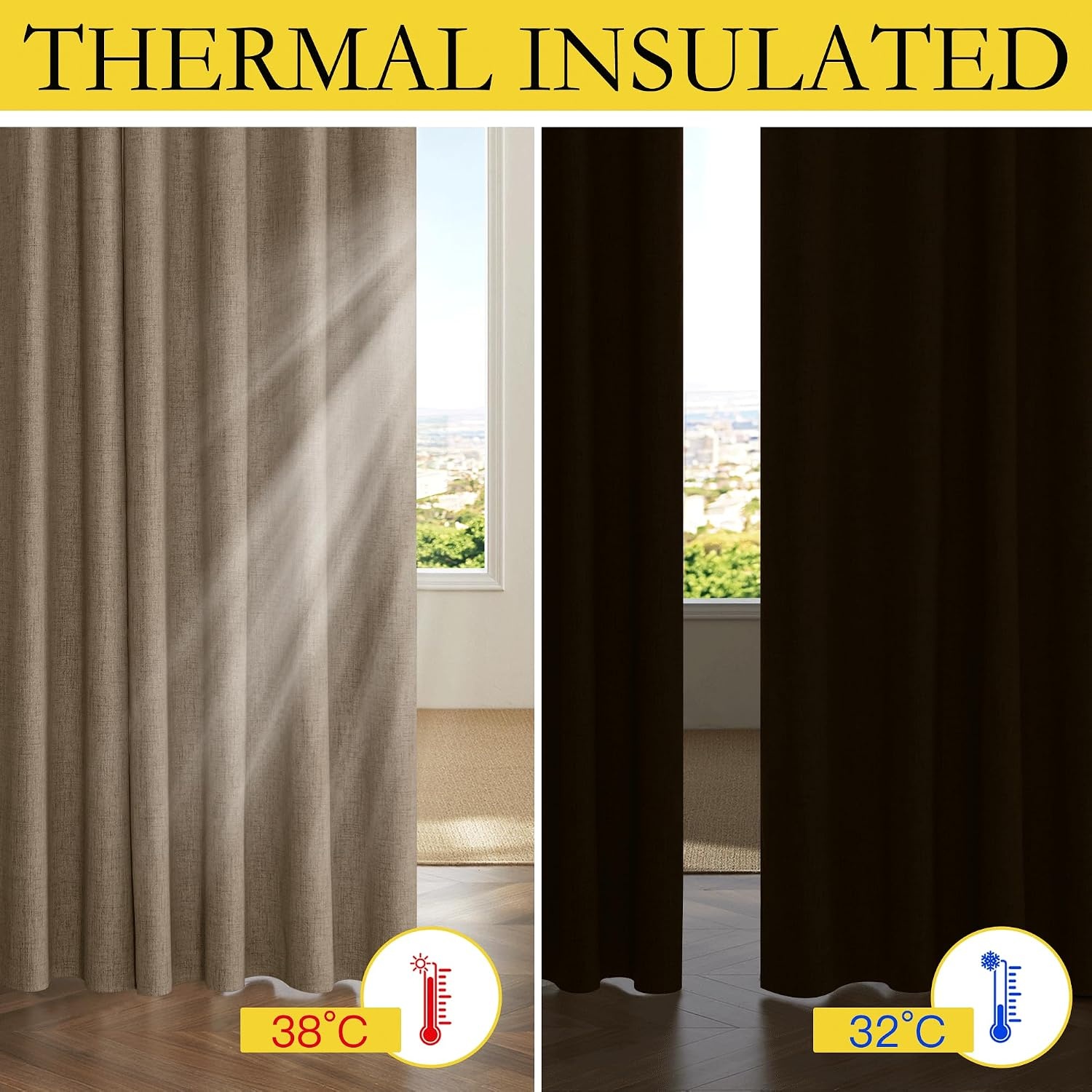 image:imageNICETOWN Natural Faux Linen 100 Blackout Curtains 2 Panels Set 52 x 72 Inch Rod Pocket Thermal Insulated Room Darkening Drapes for Bedroom Nursery Modern Farmhouse Decor Noise ReducingBurlap