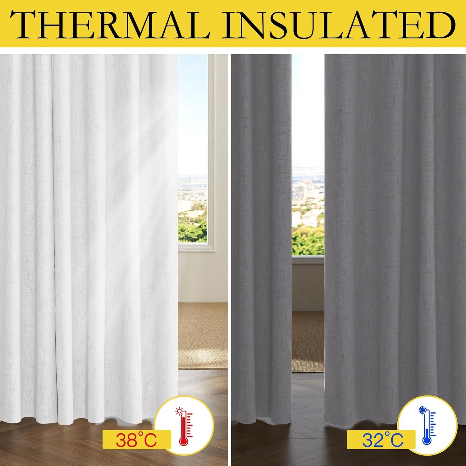 image:imageNICETOWN Natural Faux Linen 100 Blackout Curtains 2 Panels Set 52 x 72 Inch Rod Pocket Thermal Insulated Room Darkening Drapes for Bedroom Nursery Modern Farmhouse Decor Noise ReducingGreyish White