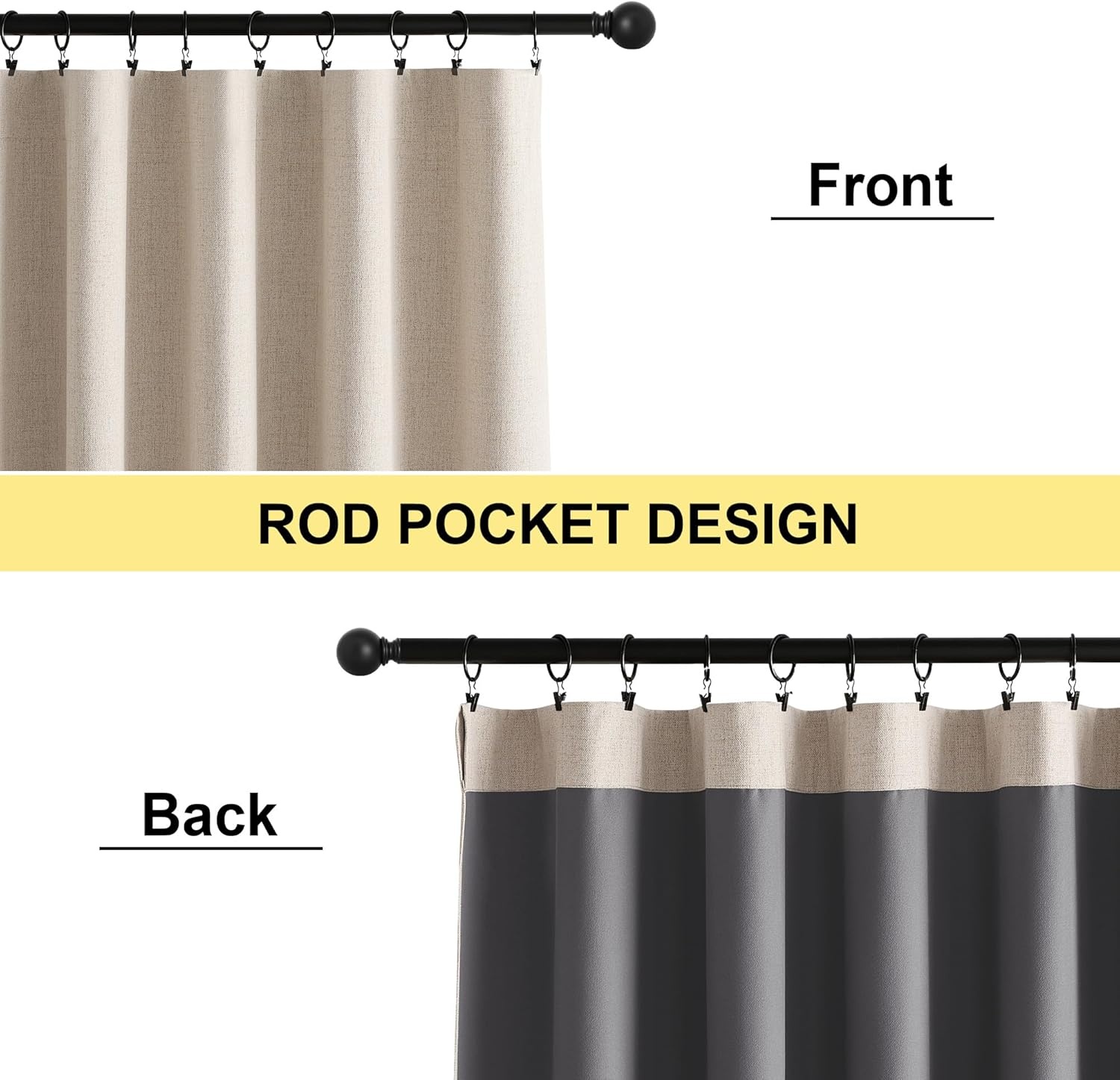 image:imageNICETOWN Natural Faux Linen 100 Blackout Curtains 2 Panels Set 52 x 72 Inch Rod Pocket Thermal Insulated Room Darkening Drapes for Bedroom Nursery Modern Farmhouse Decor Noise ReducingNatural