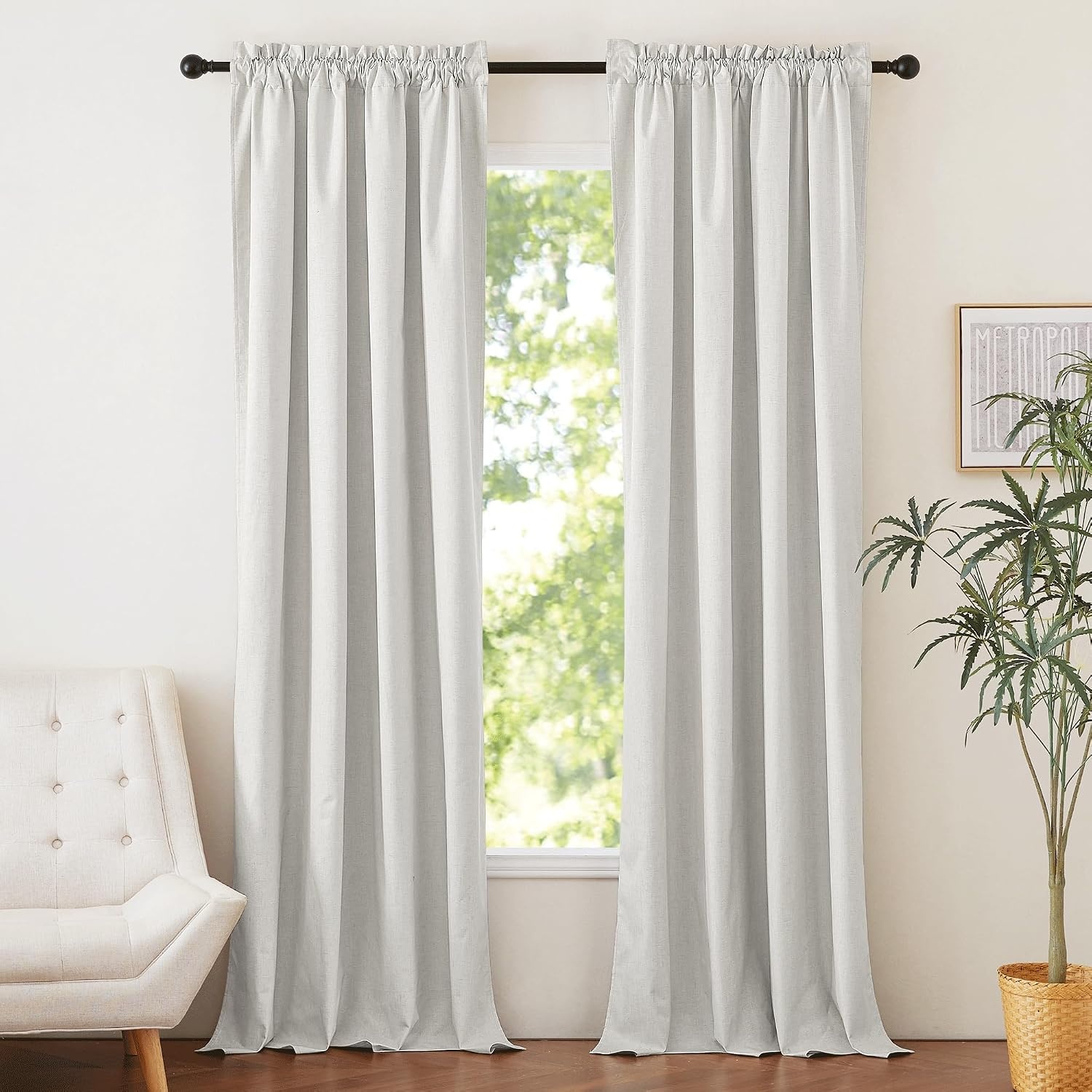 image:imageNICETOWN Natural Faux Linen 100 Blackout Curtains 2 Panels Set 52 x 72 Inch Rod Pocket Thermal Insulated Room Darkening Drapes for Bedroom Nursery Modern Farmhouse Decor Noise ReducingIvory
