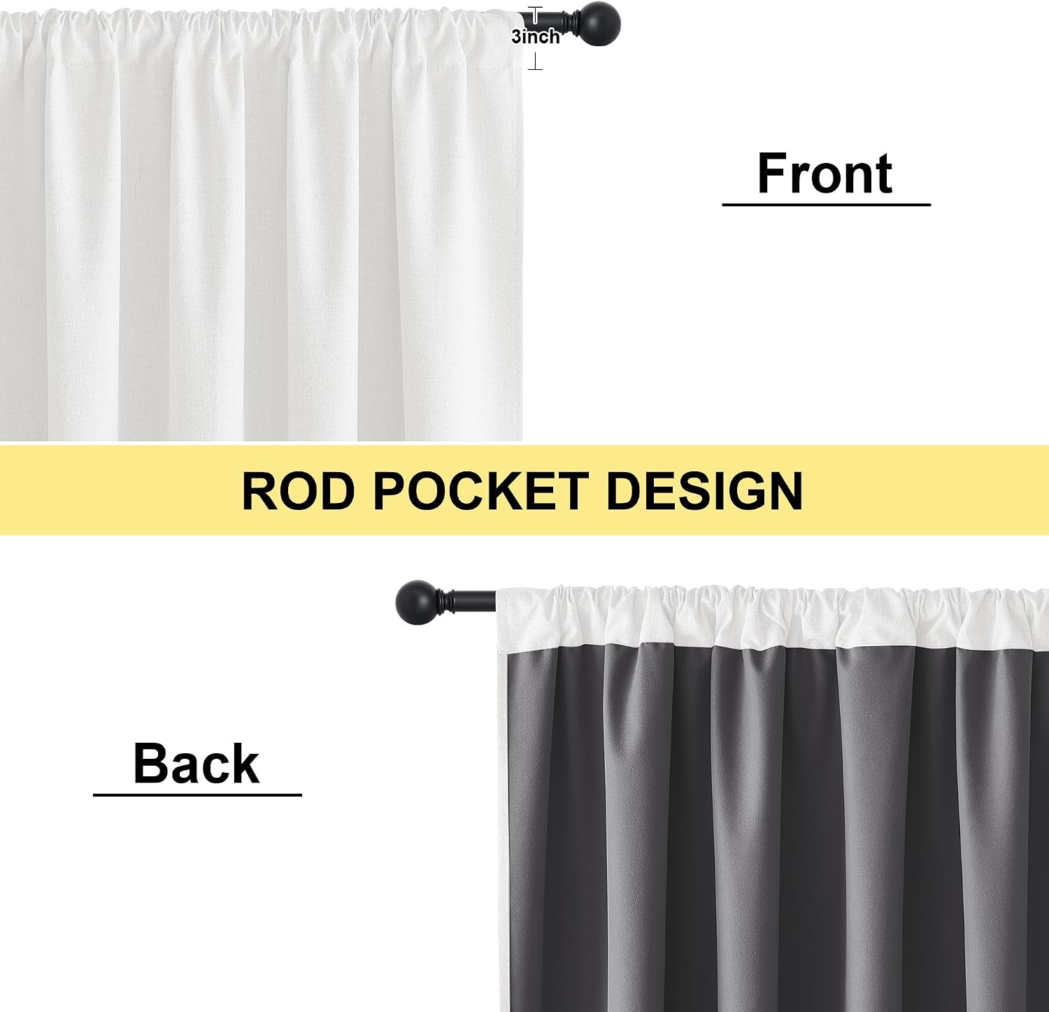 image:imageNICETOWN Natural Faux Linen 100 Blackout Curtains 2 Panels Set 52 x 72 Inch Rod Pocket Thermal Insulated Room Darkening Drapes for Bedroom Nursery Modern Farmhouse Decor Noise ReducingGreyish White