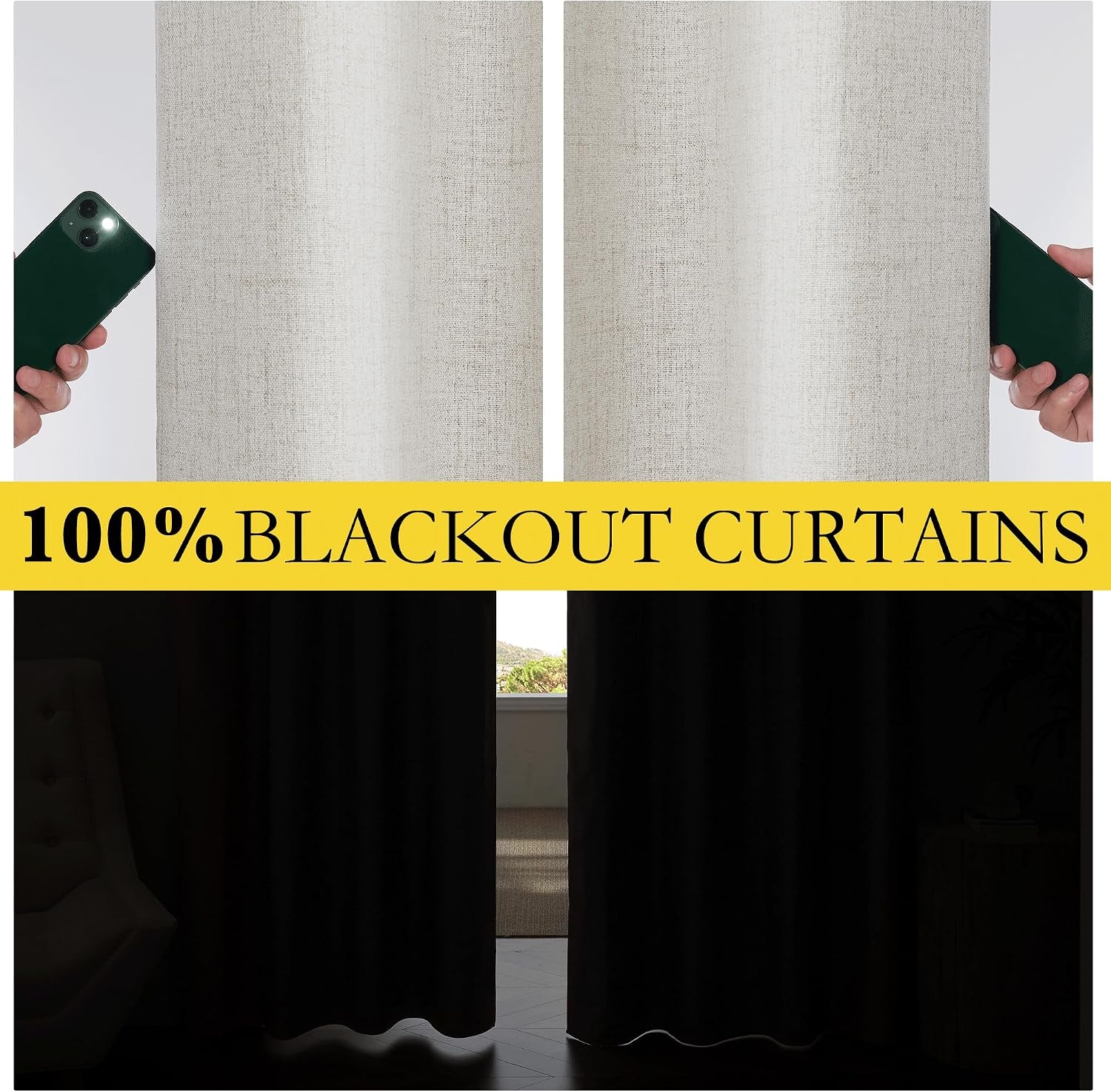 image:imageNICETOWN Natural Faux Linen 100 Blackout Curtains 2 Panels Set 52 x 72 Inch Rod Pocket Thermal Insulated Room Darkening Drapes for Bedroom Nursery Modern Farmhouse Decor Noise ReducingAlabaster Gray