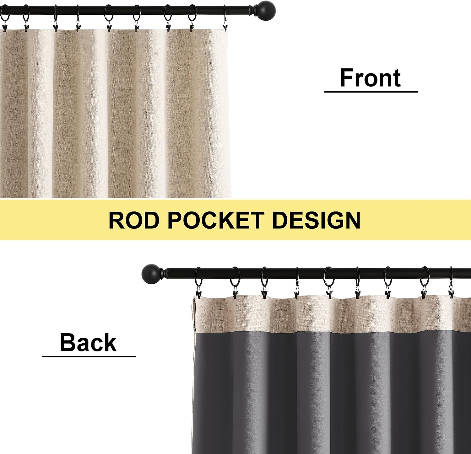 image:imageNICETOWN Natural Faux Linen 100 Blackout Curtains 2 Panels Set 52 x 72 Inch Rod Pocket Thermal Insulated Room Darkening Drapes for Bedroom Nursery Modern Farmhouse Decor Noise ReducingBeige