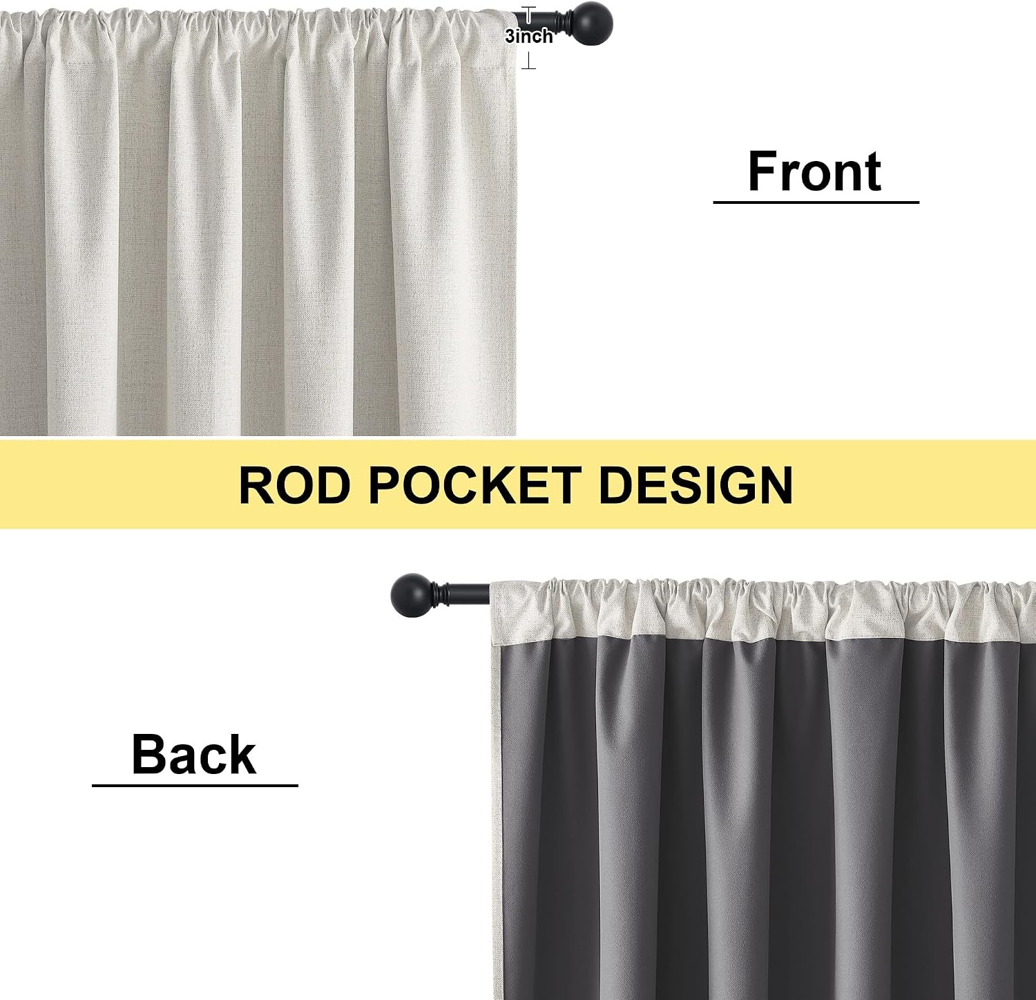 image:imageNICETOWN Natural Faux Linen 100 Blackout Curtains 2 Panels Set 52 x 72 Inch Rod Pocket Thermal Insulated Room Darkening Drapes for Bedroom Nursery Modern Farmhouse Decor Noise ReducingAlabaster Gray