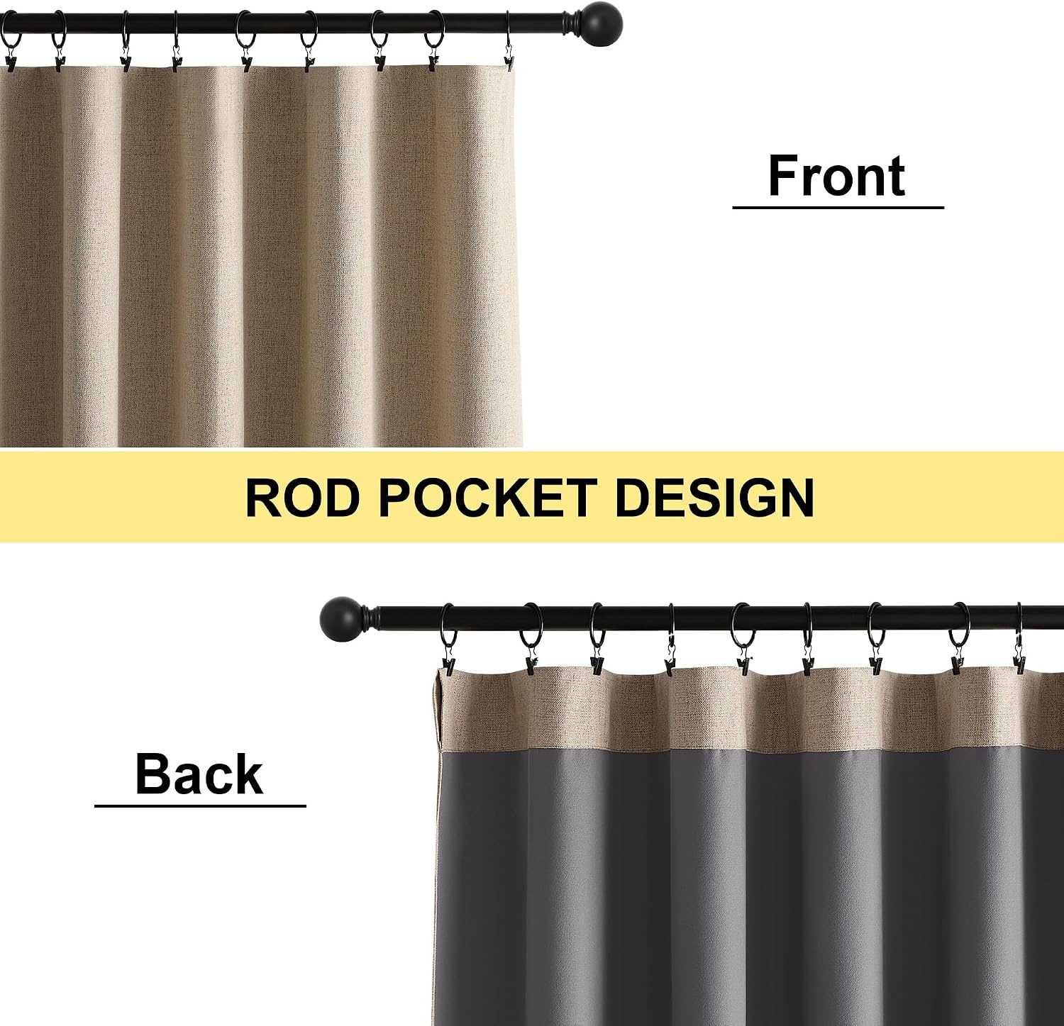 image:imageNICETOWN Natural Faux Linen 100 Blackout Curtains 2 Panels Set 52 x 72 Inch Rod Pocket Thermal Insulated Room Darkening Drapes for Bedroom Nursery Modern Farmhouse Decor Noise ReducingBurlap
