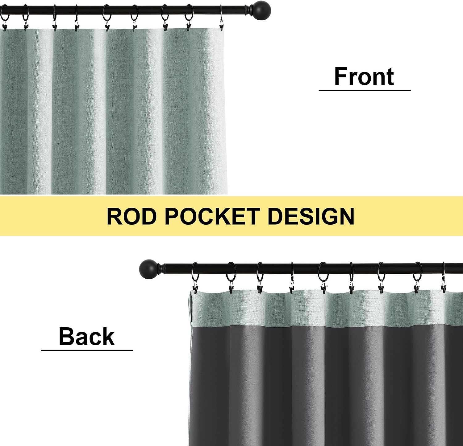 image:imageNICETOWN Natural Faux Linen 100 Blackout Curtains 2 Panels Set 52 x 72 Inch Rod Pocket Thermal Insulated Room Darkening Drapes for Bedroom Nursery Modern Farmhouse Decor Noise ReducingSeafoam Green