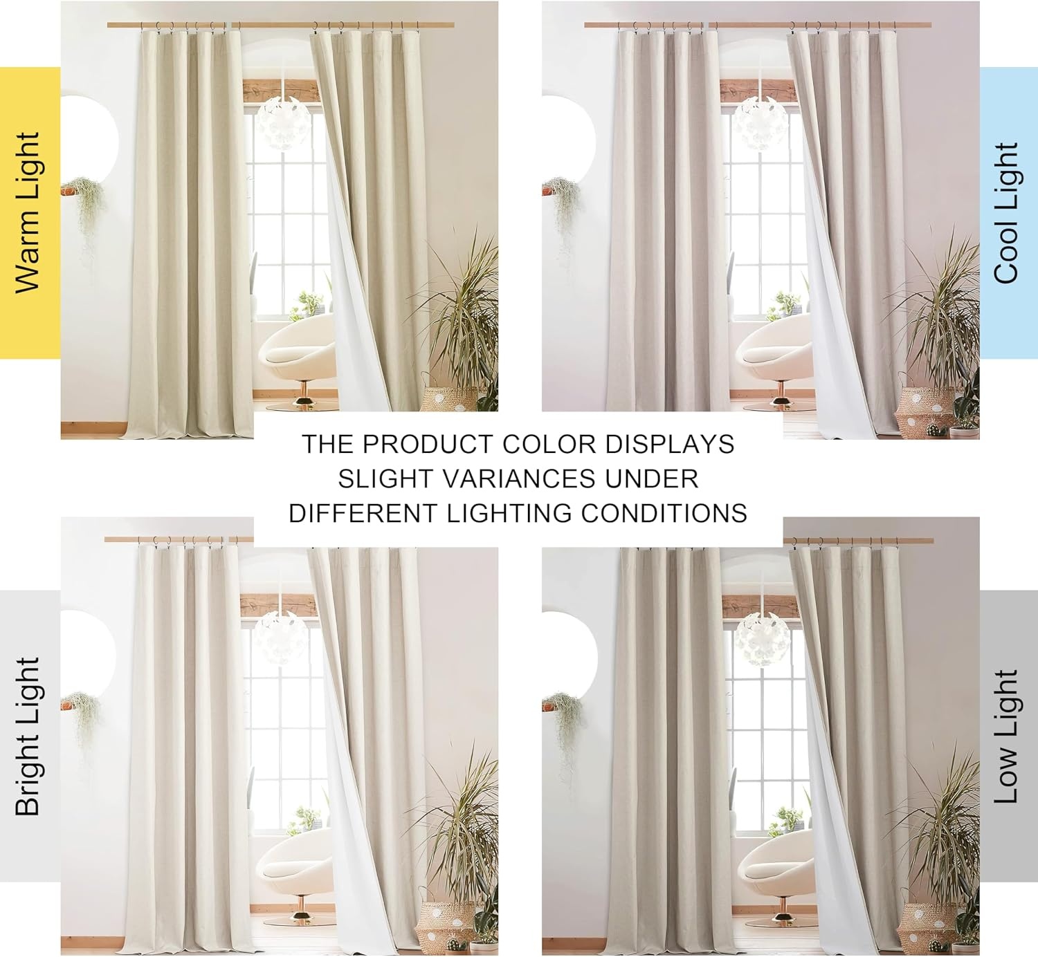 image:imageNICETOWN Natural Faux Linen 100 Blackout Curtains 2 Panels Set 52 x 72 Inch Rod Pocket Thermal Insulated Room Darkening Drapes for Bedroom Nursery Modern Farmhouse Decor Noise ReducingCream