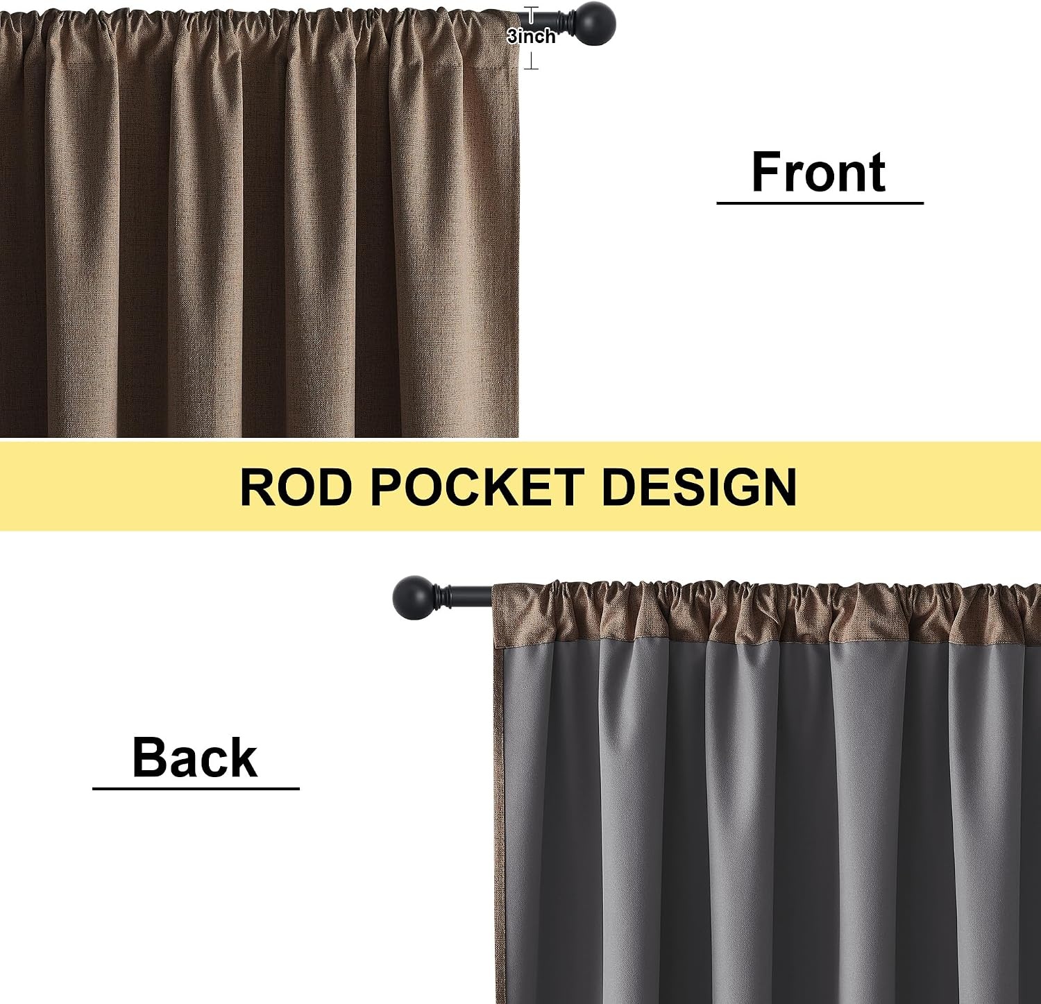 image:imageNICETOWN Natural Faux Linen 100 Blackout Curtains 2 Panels Set 52 x 72 Inch Rod Pocket Thermal Insulated Room Darkening Drapes for Bedroom Nursery Modern Farmhouse Decor Noise ReducingBrown