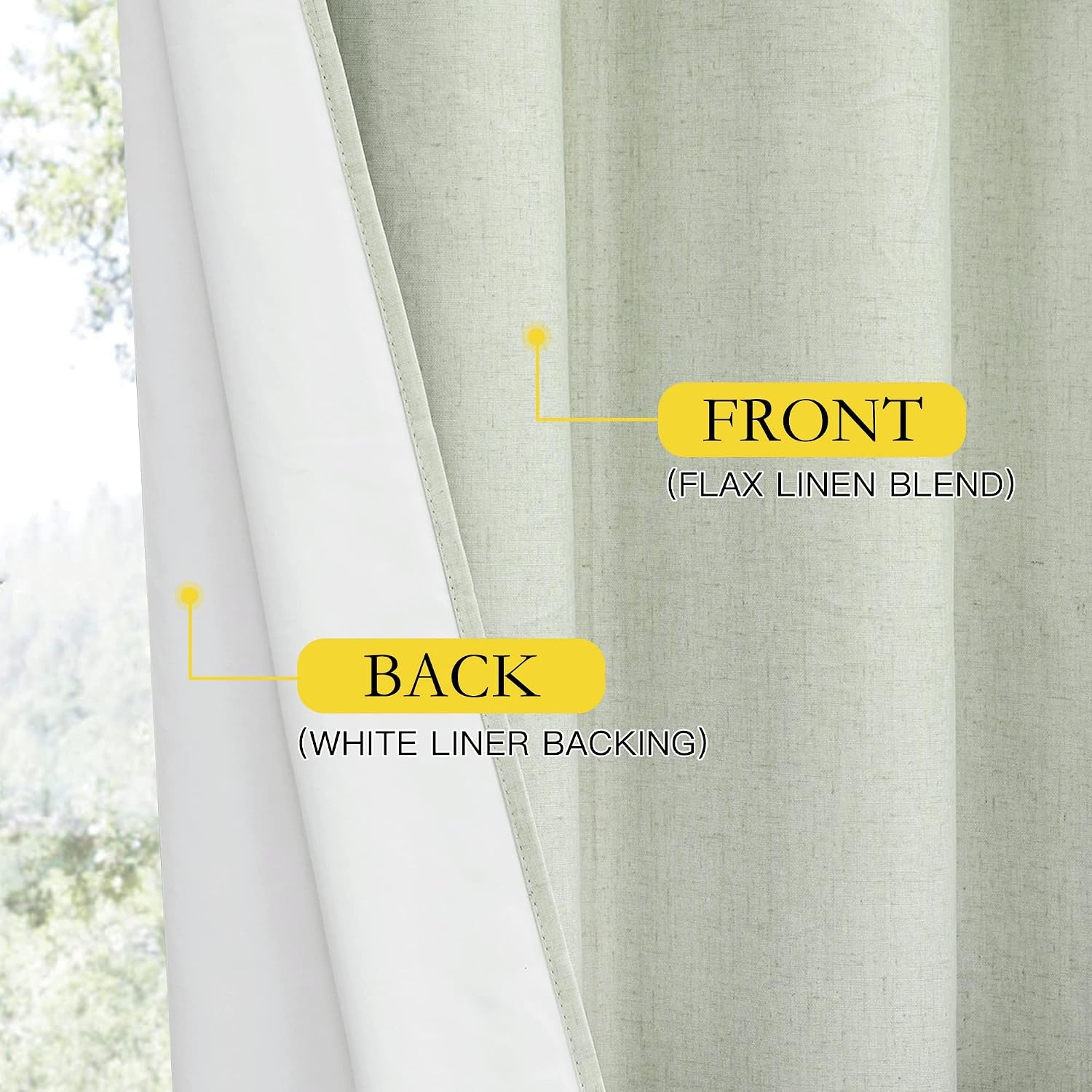image:imageNICETOWN Natural Faux Linen 100 Blackout Curtains 2 Panels Set 52 x 72 Inch Rod Pocket Thermal Insulated Room Darkening Drapes for Bedroom Nursery Modern Farmhouse Decor Noise ReducingLight Green