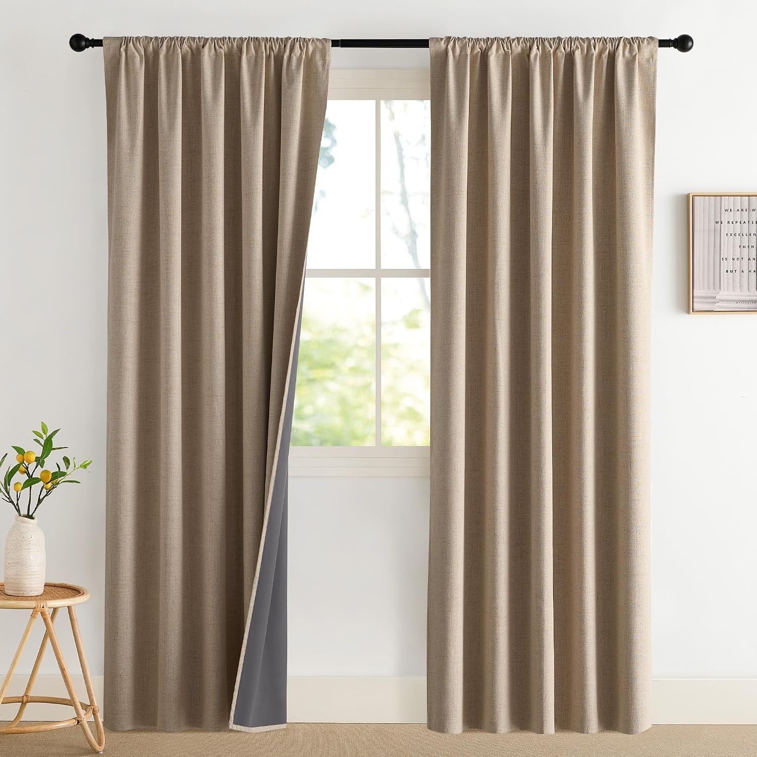 image:imageNICETOWN Natural Faux Linen 100 Blackout Curtains 2 Panels Set 52 x 72 Inch Rod Pocket Thermal Insulated Room Darkening Drapes for Bedroom Nursery Modern Farmhouse Decor Noise ReducingBurlap