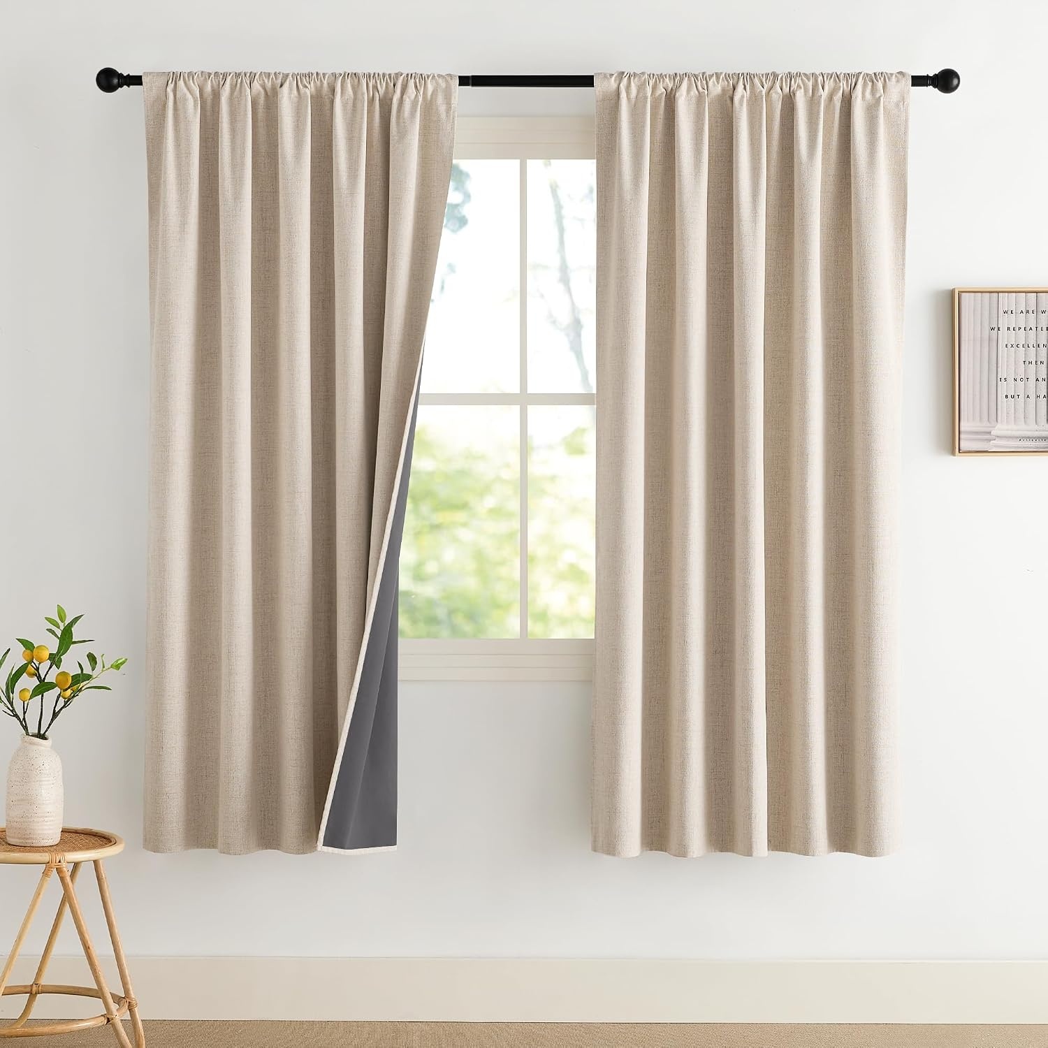 image:imageNICETOWN Natural Faux Linen 100 Blackout Curtains 2 Panels Set 52 x 72 Inch Rod Pocket Thermal Insulated Room Darkening Drapes for Bedroom Nursery Modern Farmhouse Decor Noise ReducingBeige